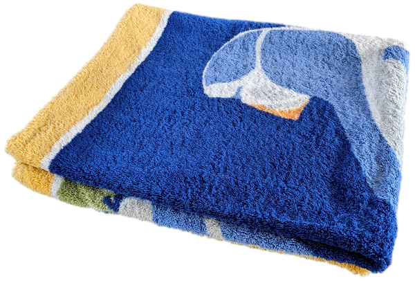 Hermes Jaune/Blue Vintage "Macareux Moine" Sea Parrots Beach Towel 90 x 150 cm