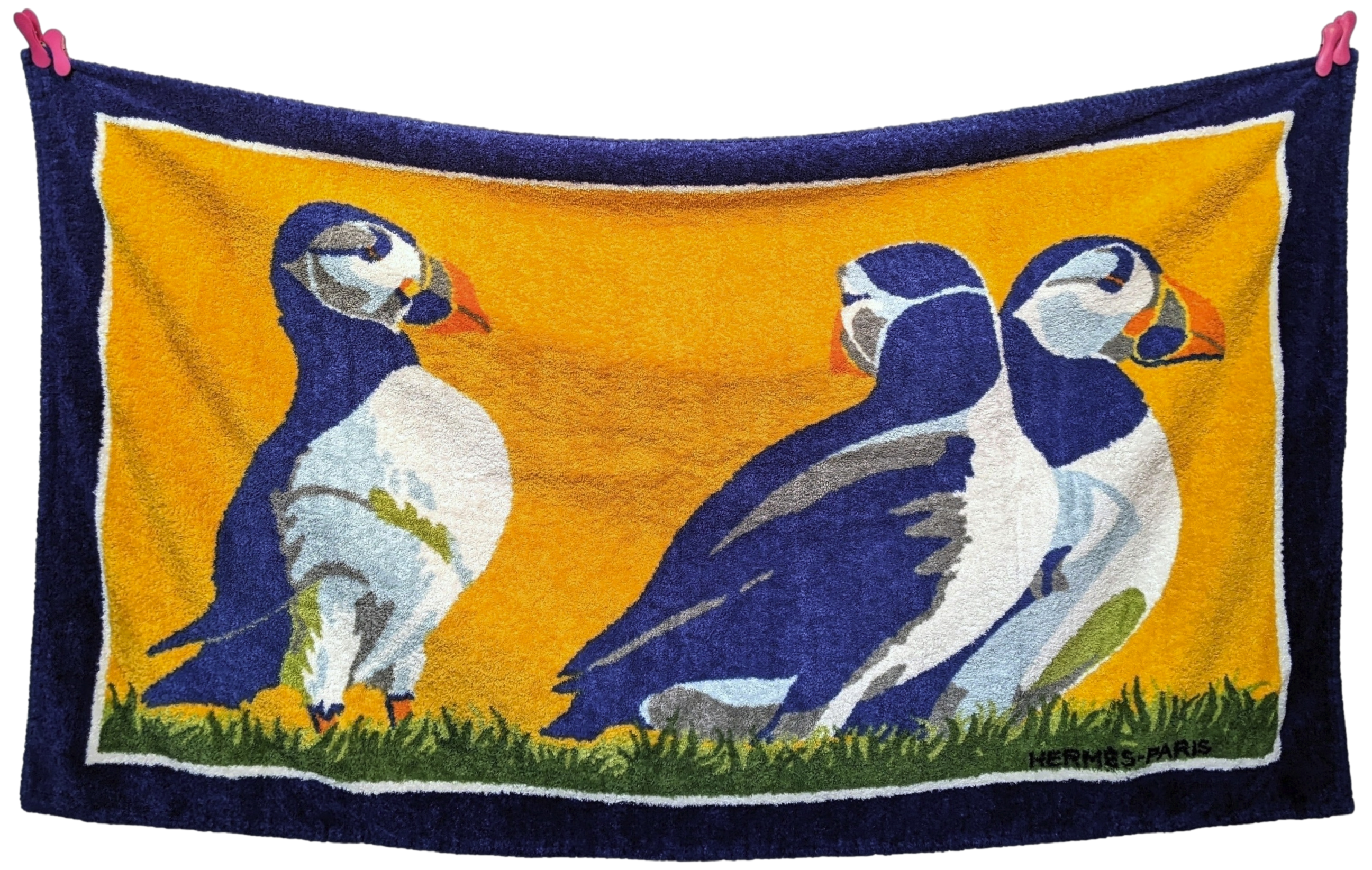 Produits Hermes Vintage "Macareux Moine" Sea Parrots Beach Towel 90 x 150 cm