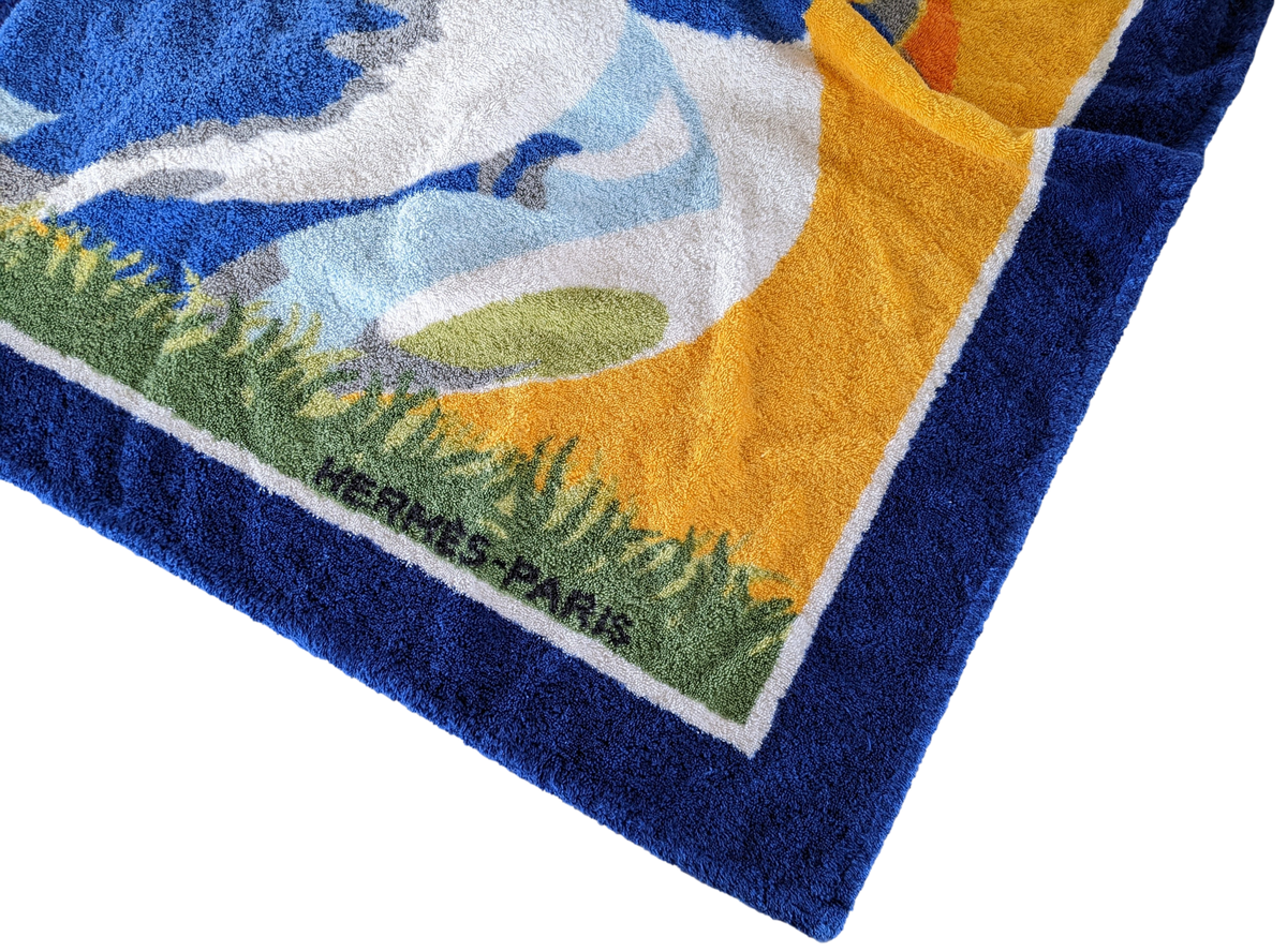 Produits Hermes Vintage "Macareux Moine" Sea Parrots Beach Towel 90 x 150 cm