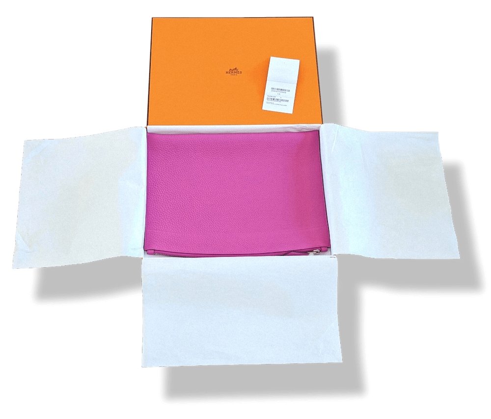Hermes Magnolia Togo Calfskin TROUSSE BAZAR MM Zipped Pochette Bag, BNWTIB! - poupishop