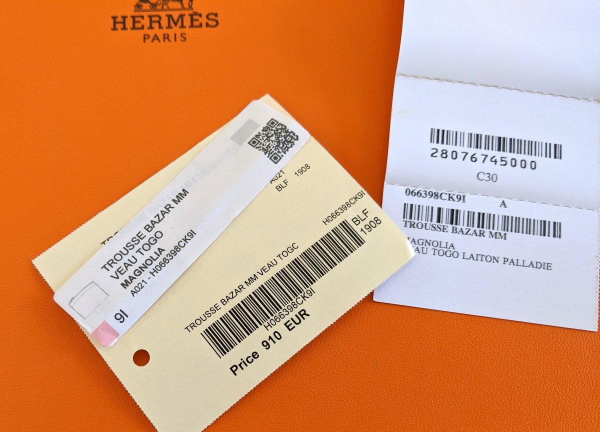 Hermes Magnolia Togo Calfskin TROUSSE BAZAR MM Zipped Pochette Bag, BNWTIB! - poupishop