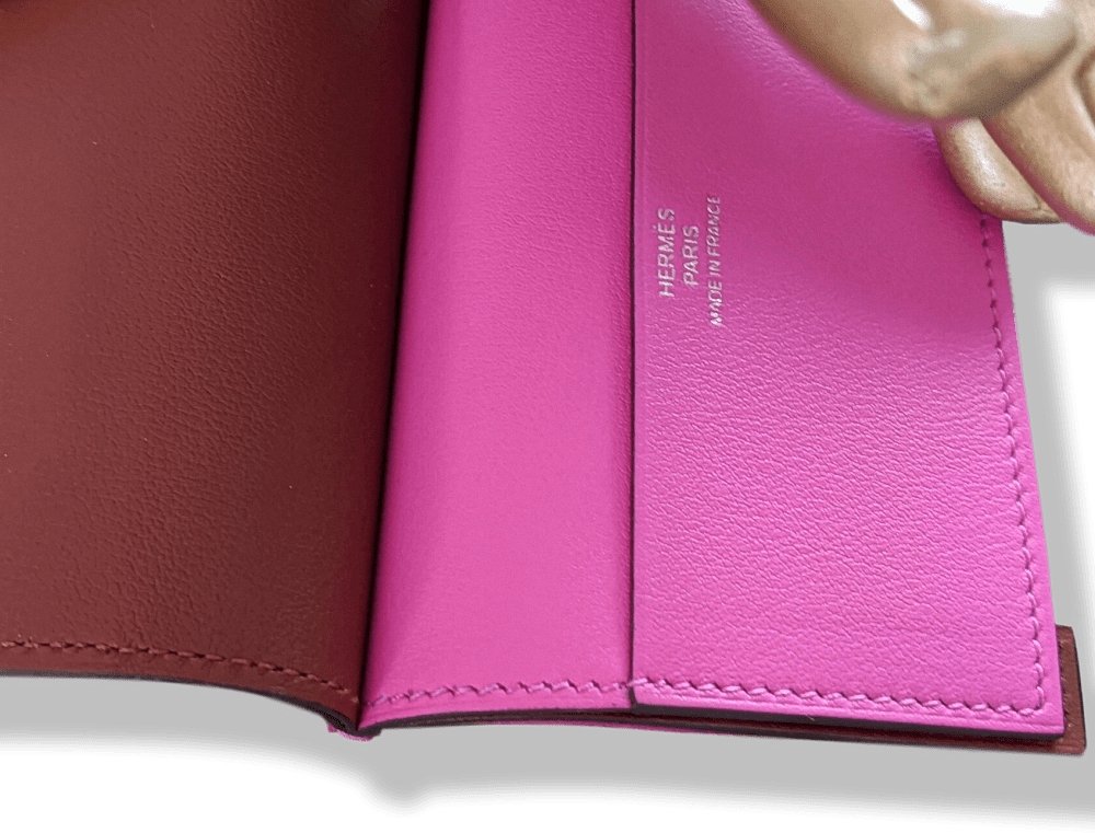 Hermes Magnolia/Rouge H Swift Calfskin RABAT H 8CC CARD HOLDER, BNWTIB! - poupishop