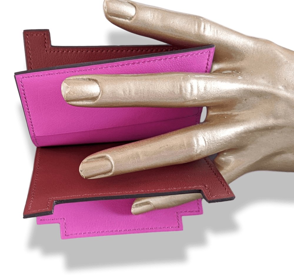Hermes Magnolia/Rouge H Swift Calfskin RABAT H 8CC CARD HOLDER, BNWTIB! - poupishop