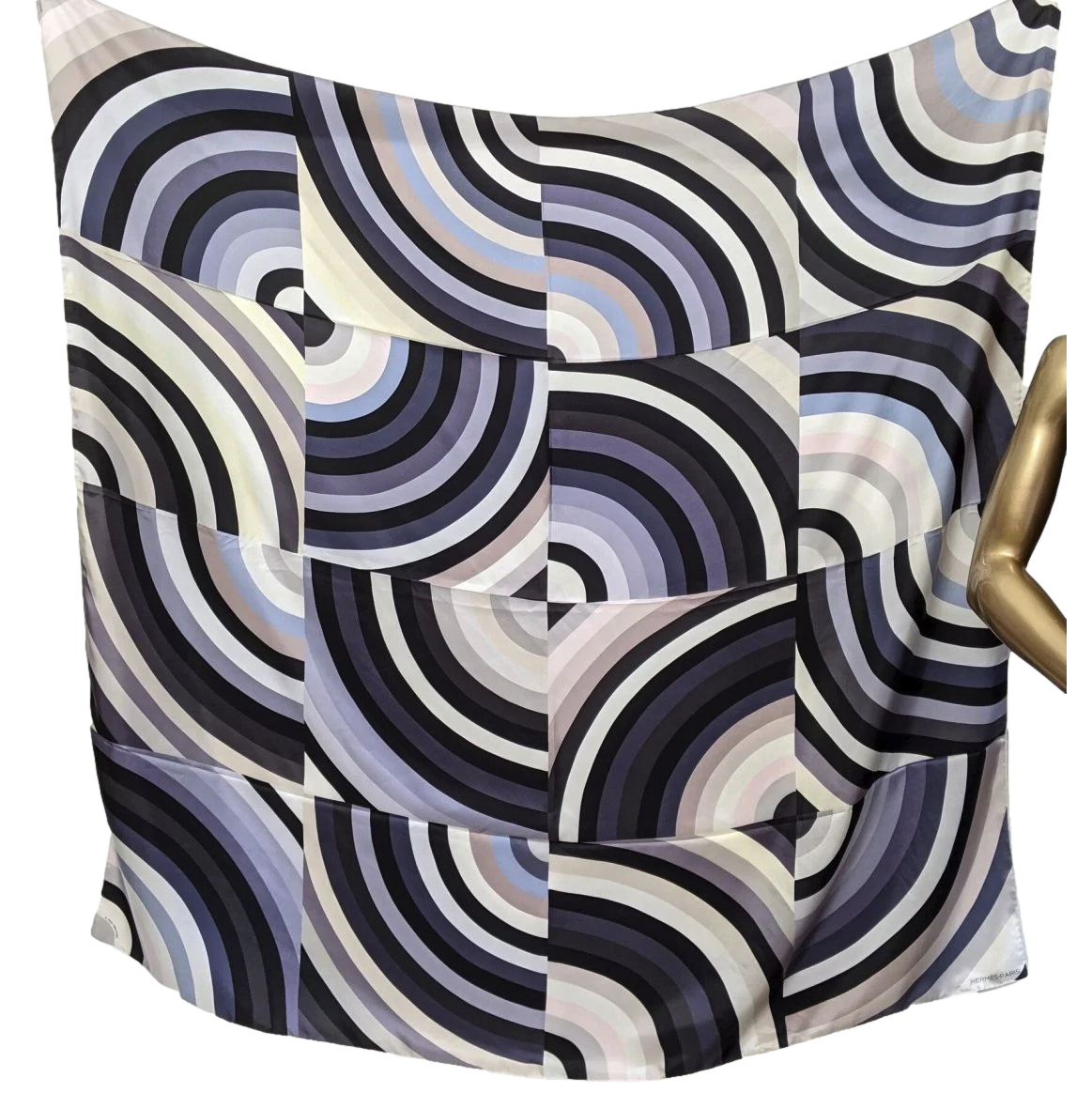 Hermes 2011 Noir/Gris/Blanc MARCELINA by Natalie Rich-Fernandez Summer Silk Carre Geant 140 cm