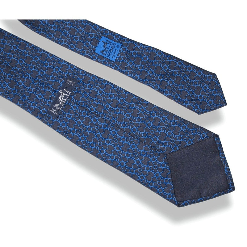 Hermes Marine Blue Linked Horse bit Silk Tie 7125 FA, Mint! - poupishop