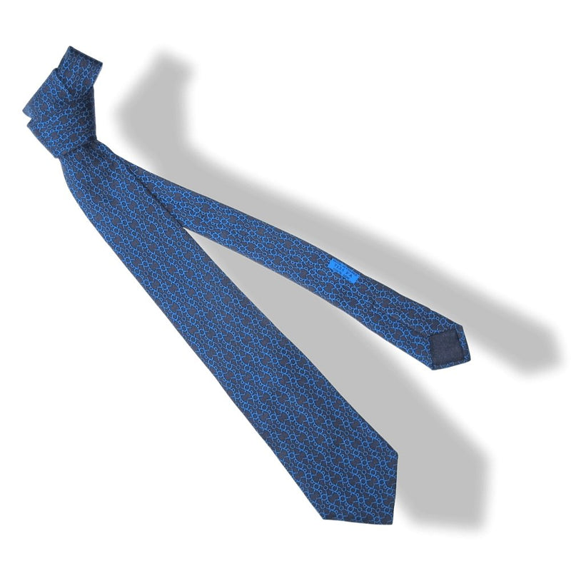 Hermes Marine Blue Linked Horse bit Silk Tie 7125 FA, Mint! - poupishop