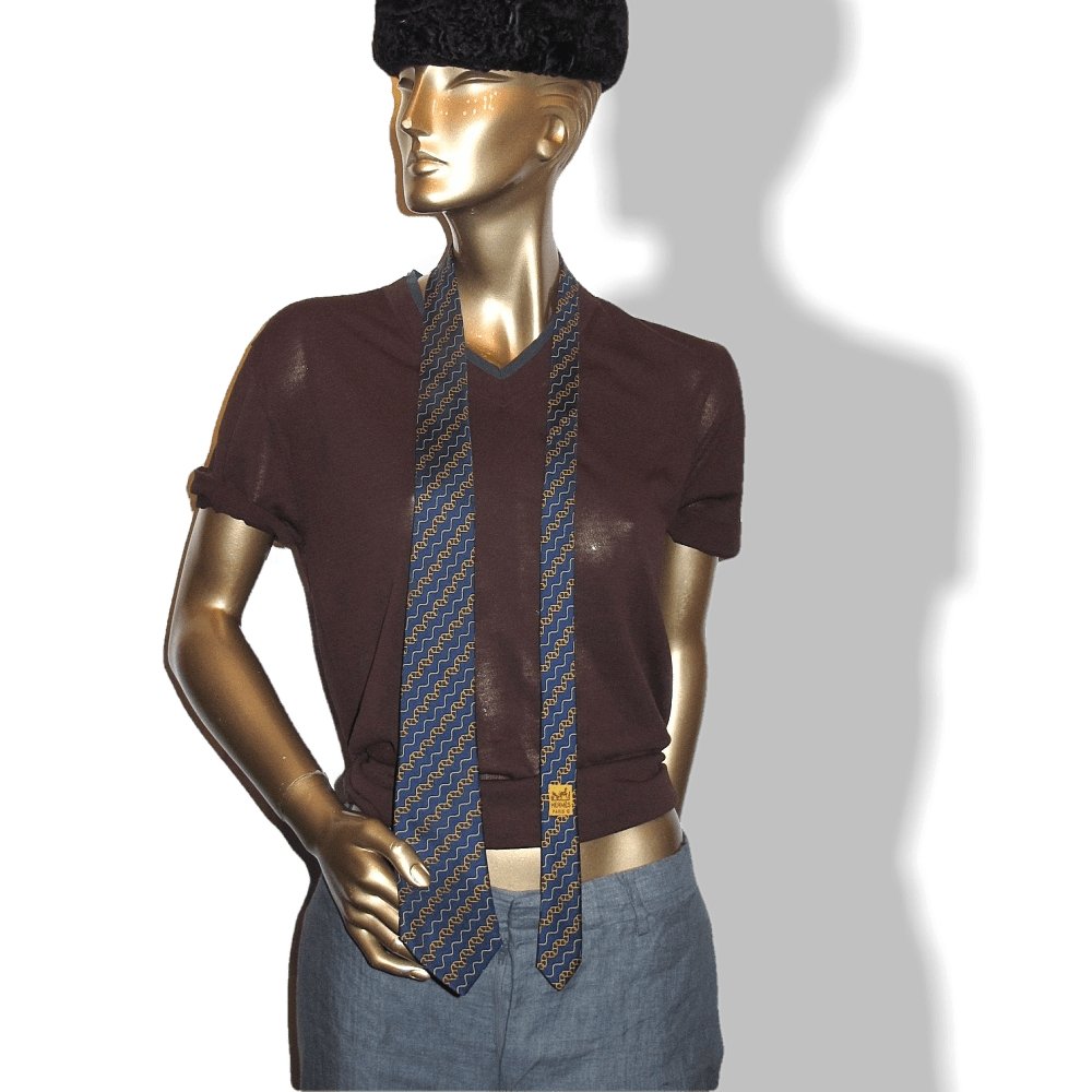 Hermes Marine Gold Chaine d'Ancre Twill Silk Tie - poupishop