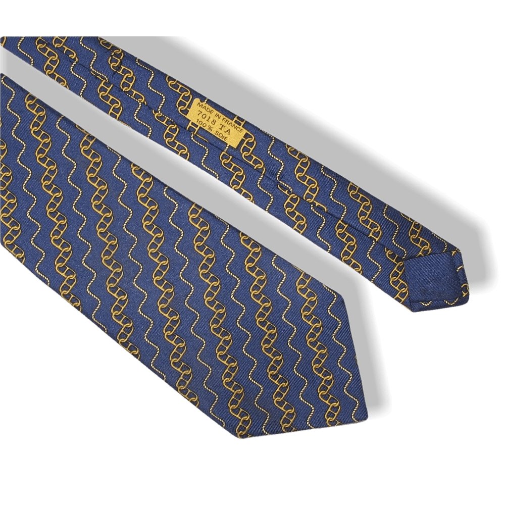 Hermes Marine Gold Chaine d'Ancre Twill Silk Tie - poupishop