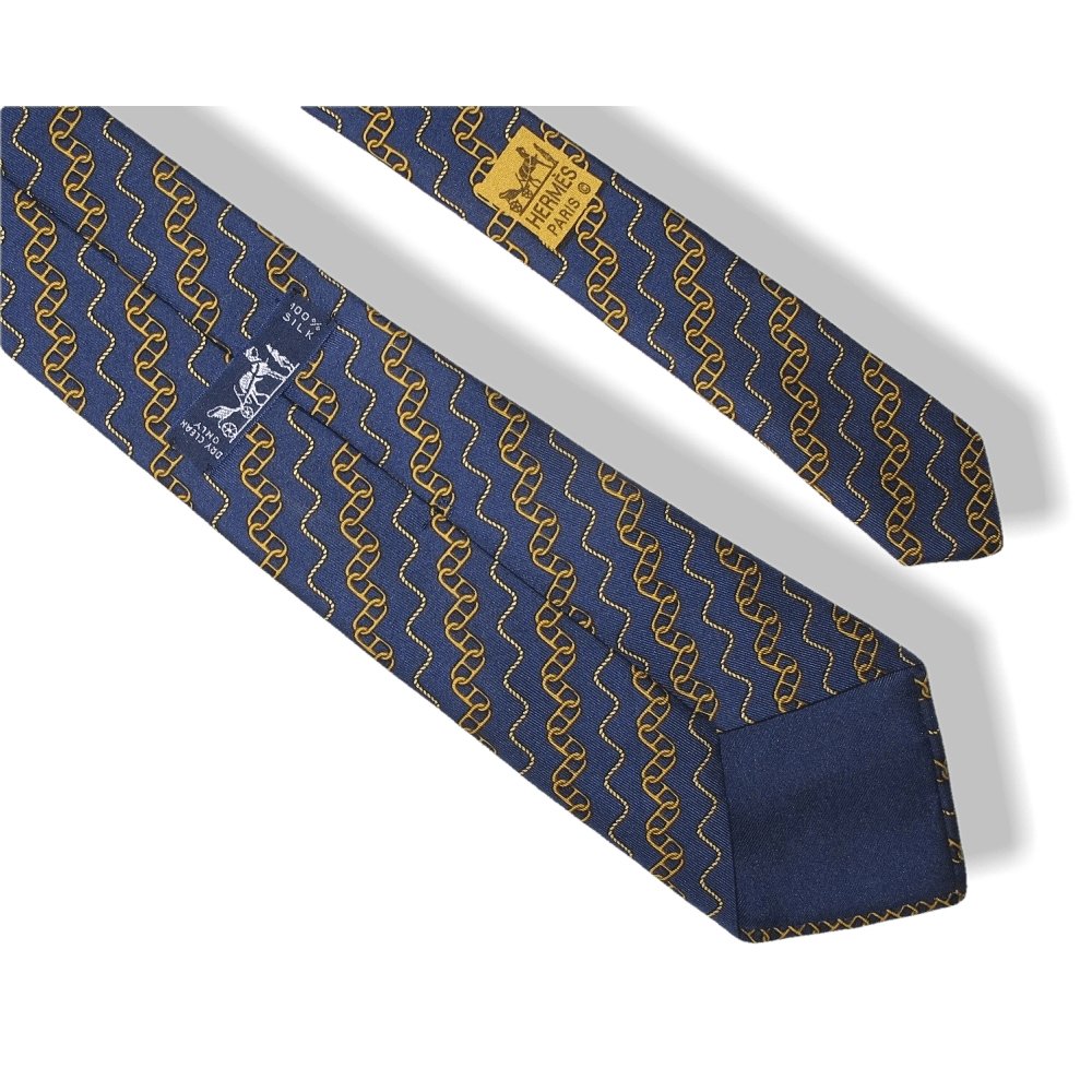 Hermes Marine Gold Chaine d'Ancre Twill Silk Tie - poupishop