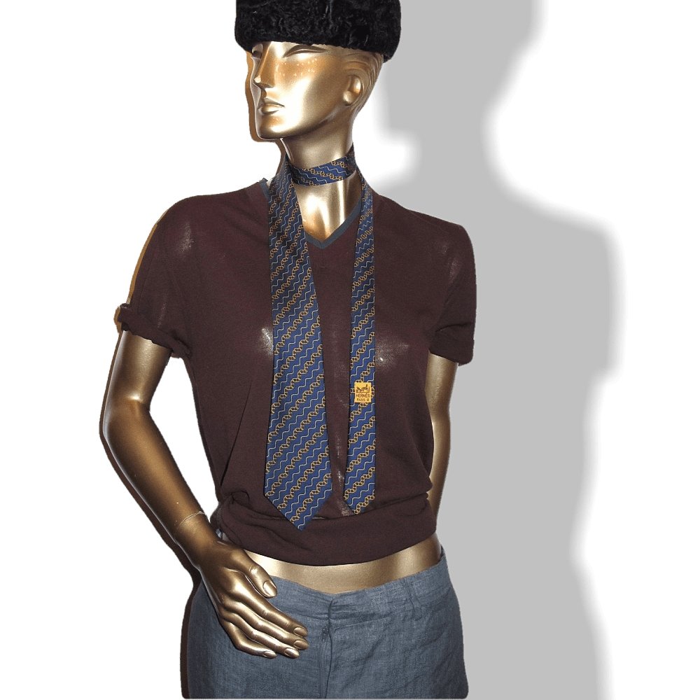 Hermes Marine Gold Chaine d'Ancre Twill Silk Tie - poupishop