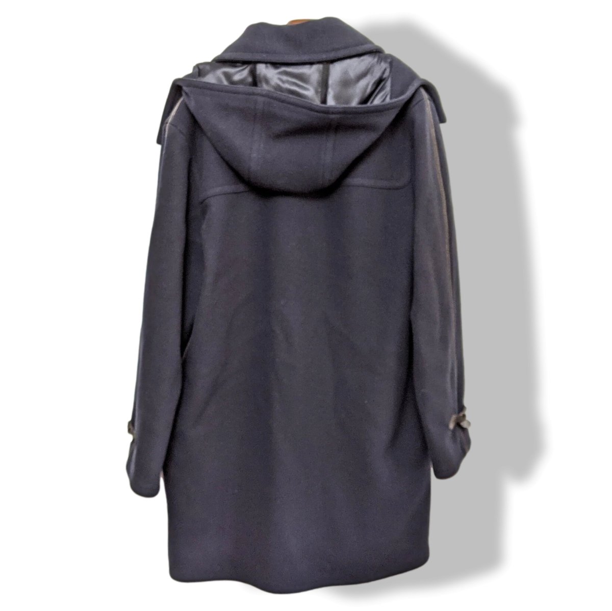 Hermes Marine Wool/Brown Calfskin Leather Men's Wool Duffle-Coat with Horn Buttons 56, PUR LUXE, New! - poupishop