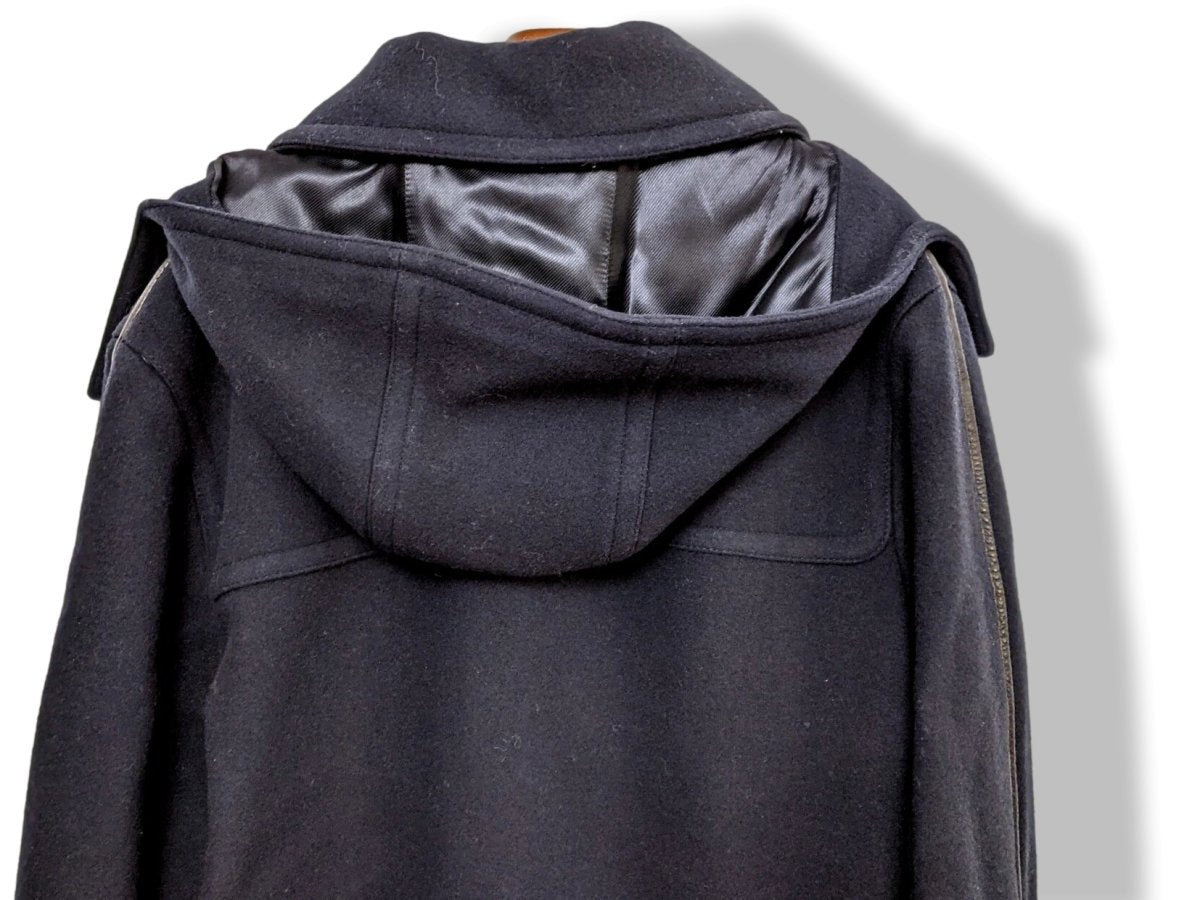 Hermes Marine Wool/Brown Calfskin Leather Men's Wool Duffle-Coat with Horn Buttons 56, PUR LUXE, New! - poupishop