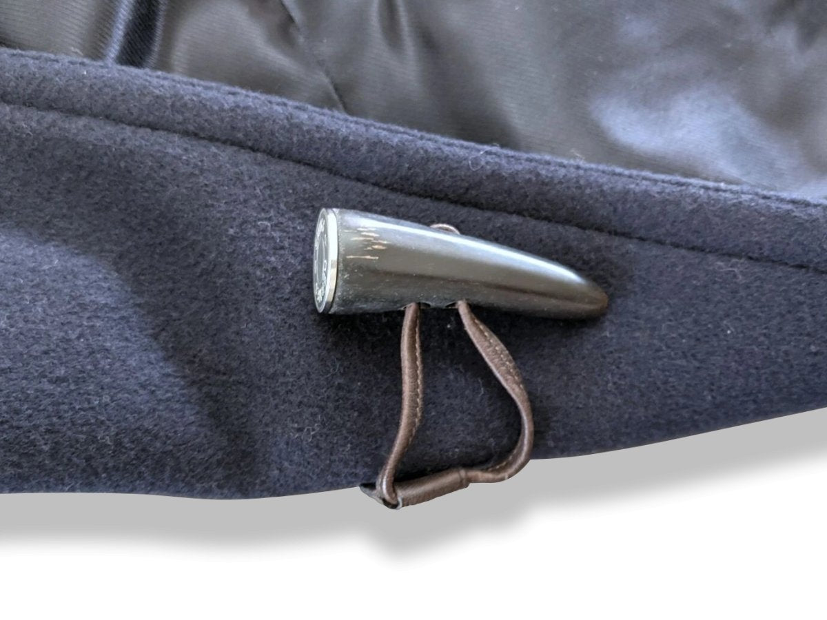 Hermes Marine Wool/Brown Calfskin Leather Men's Wool Duffle-Coat with Horn Buttons 56, PUR LUXE, New! - poupishop
