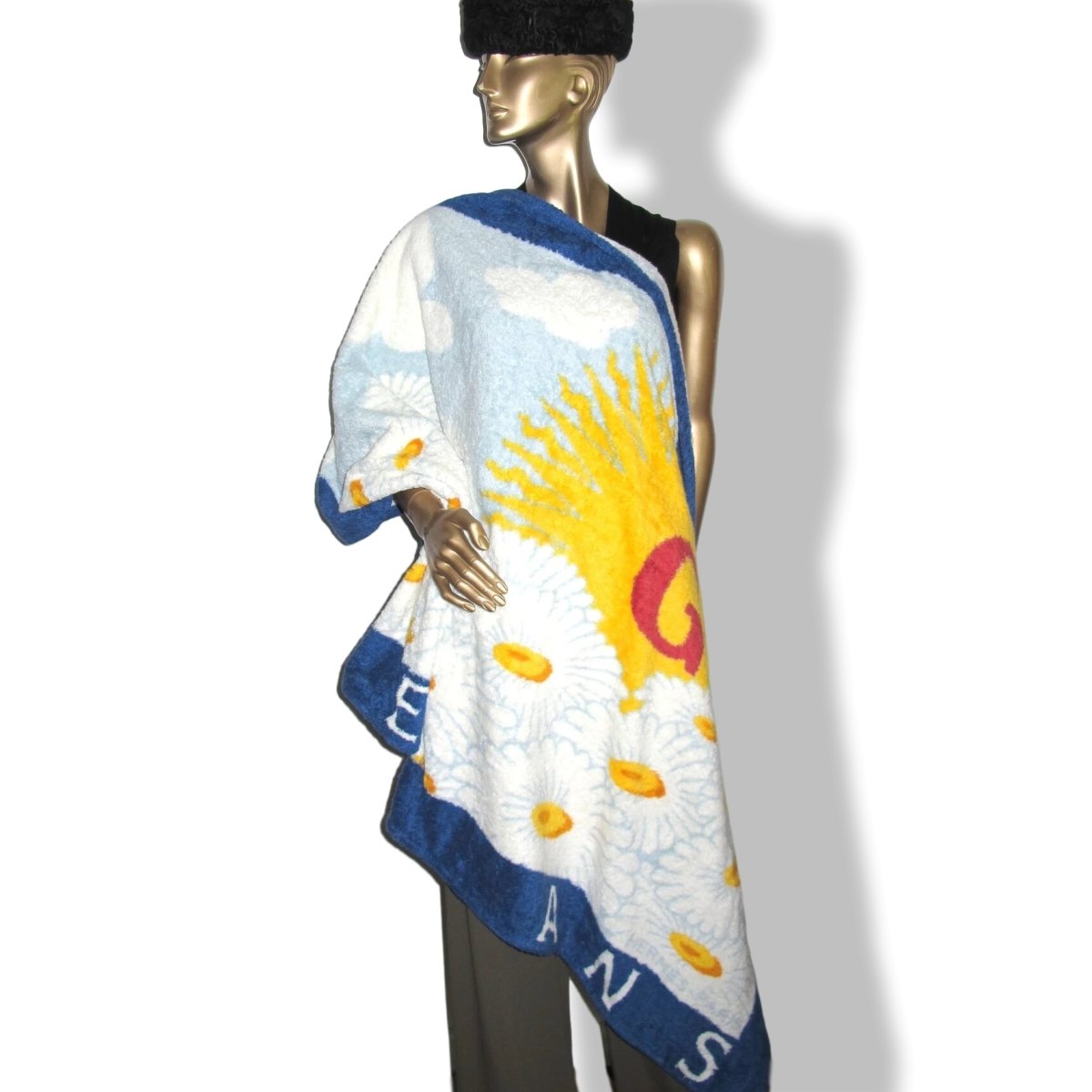 Hermes Marine/Blanc/Jaune Special Issue CENT ANS GAUMONT Tapis de Plage Terry Beach Towel 150 x 90cm cm - poupishop