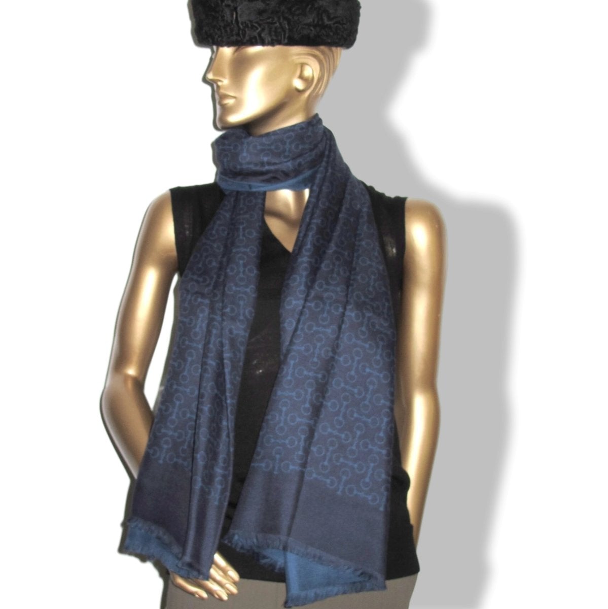 Hermes Marine/Bleu Pilote MORS MUFFLER Woven 70% Cashmere Reversible Stole 63 x 180 cm, BNWT! - poupishop