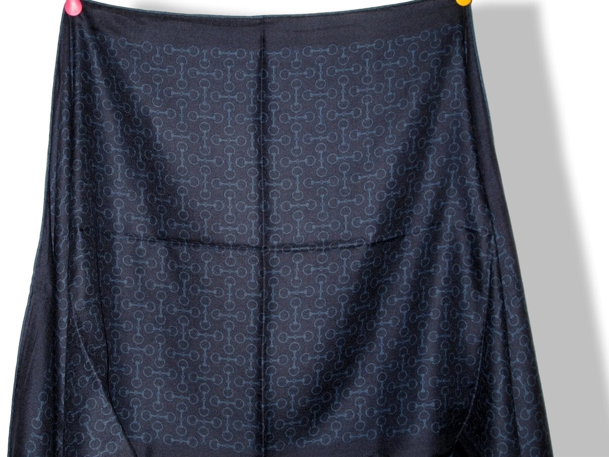 Hermes Marine/Bleu Pilote MORS MUFFLER Woven 70% Cashmere Reversible Stole 63 x 180 cm, BNWT! - poupishop