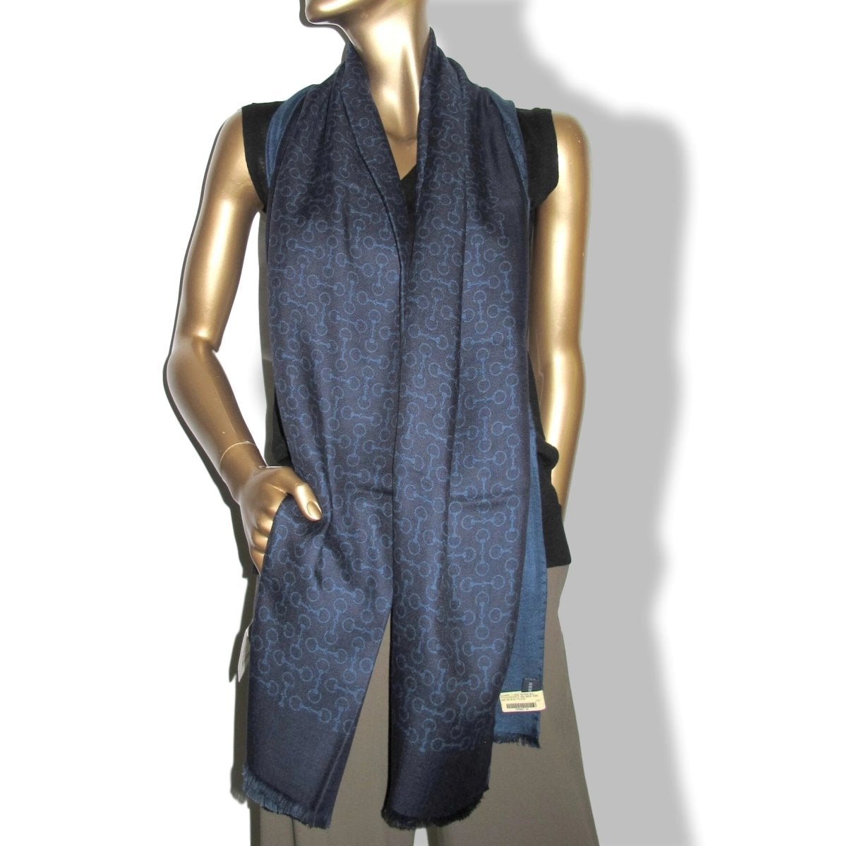 Hermes Marine/Bleu Pilote MORS MUFFLER Woven 70% Cashmere Reversible Stole 63 x 180 cm, BNWT! - poupishop