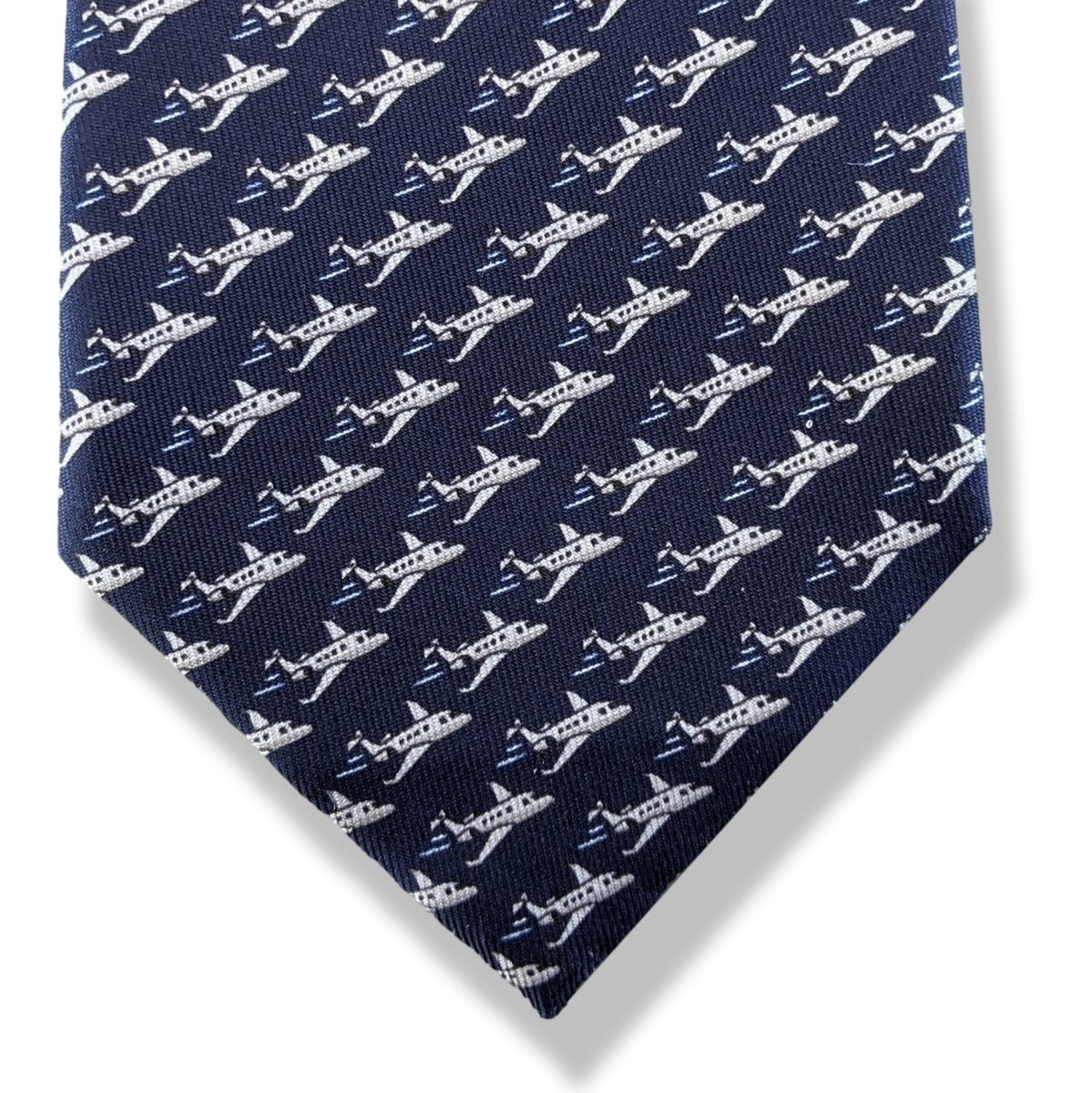 Hermes Marine/Gris Special Issue for NETJETS Planes Twill Silk Tie 9 cm Nr. 606055 OA, New! - poupishop