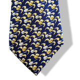 Hermes Marine/Or Limited Special Issue Casque Aile Print Twill Silk Tie 9,5 cm, New in Box! - poupishop