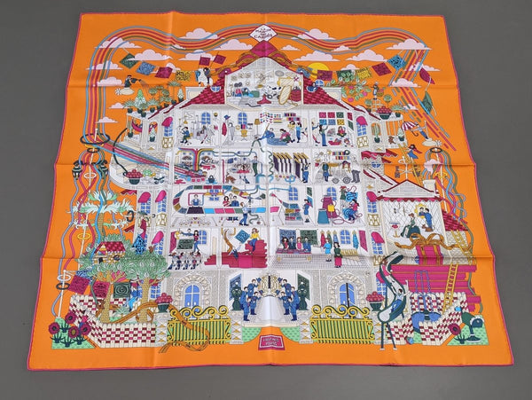 Hermes May 2015 Orange Special Issue Limited 260 Pc La maison des Carres à Barcelone by PIerre-Marie Twill 90cm, RARE, New! - poupishop