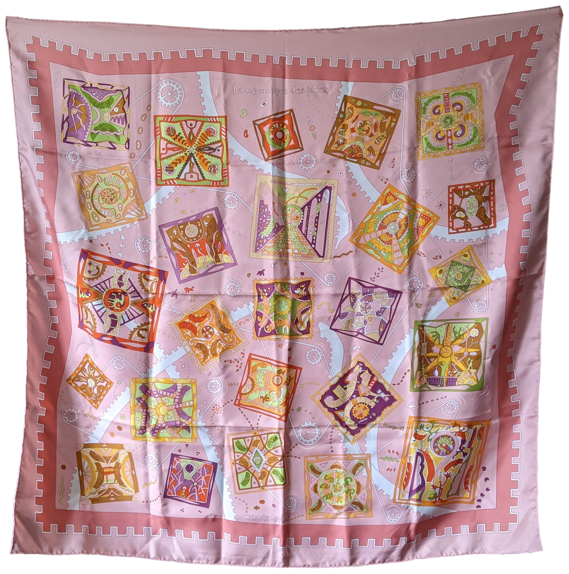 HERMES 2004 MECANIQUE DES IDEES Twill Silk Scarf 90
