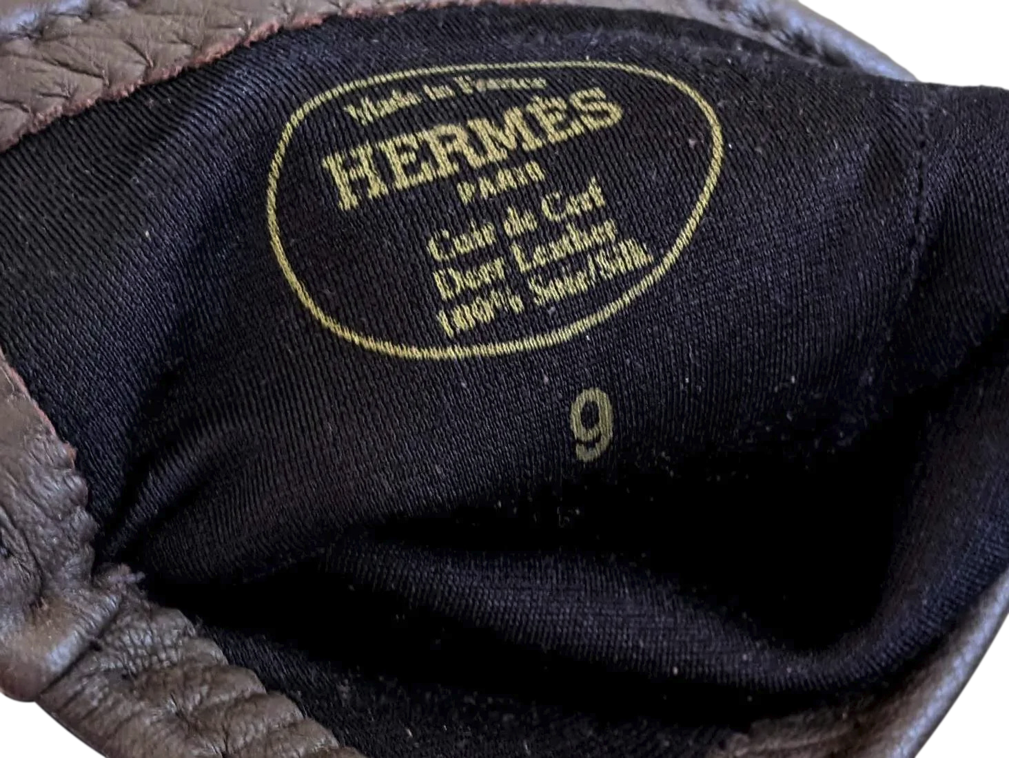 Hermes Men Ebene Deer/Silk Cerf Gloves Sz095
