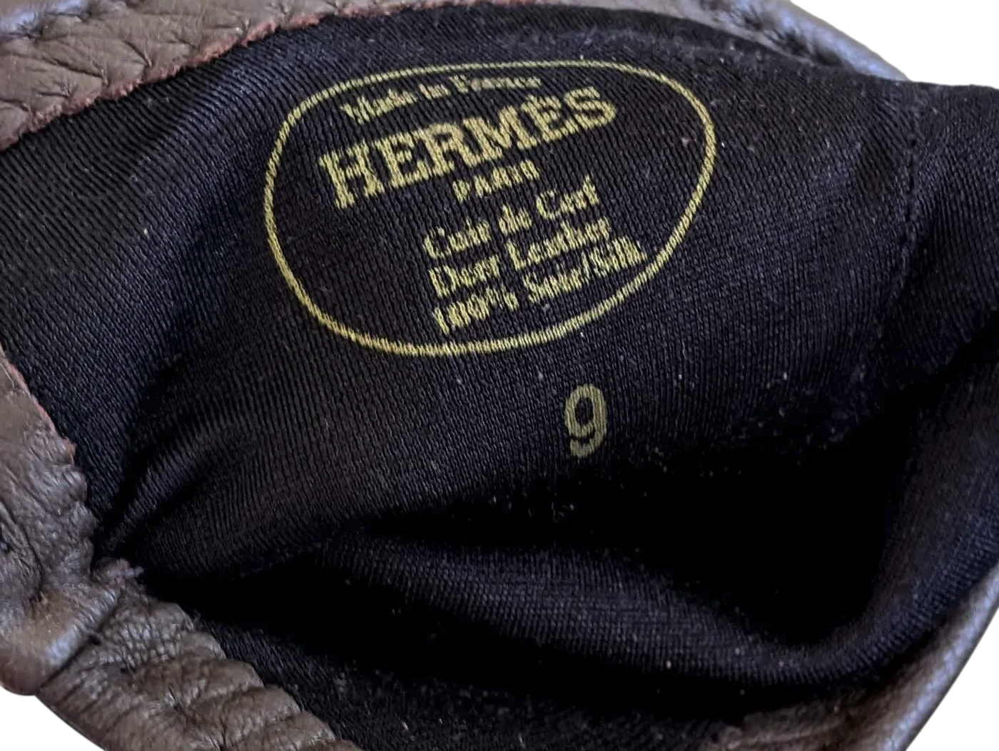 Hermes Men Ebene Deer/Silk Cerf Gloves Sz095, Extra Supple, New