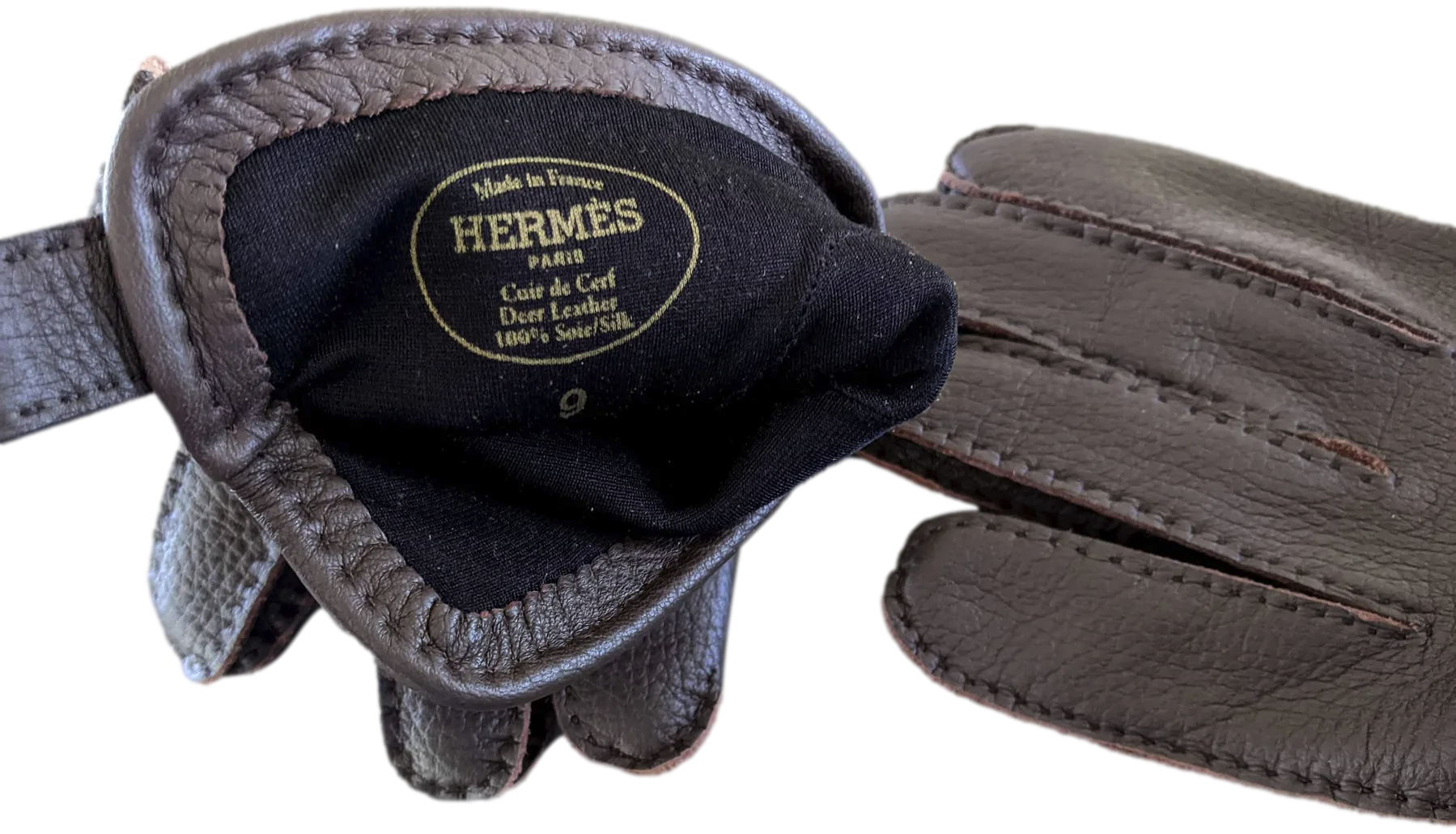 Hermes Men Ebene Deer/Silk Cerf Gloves Sz095