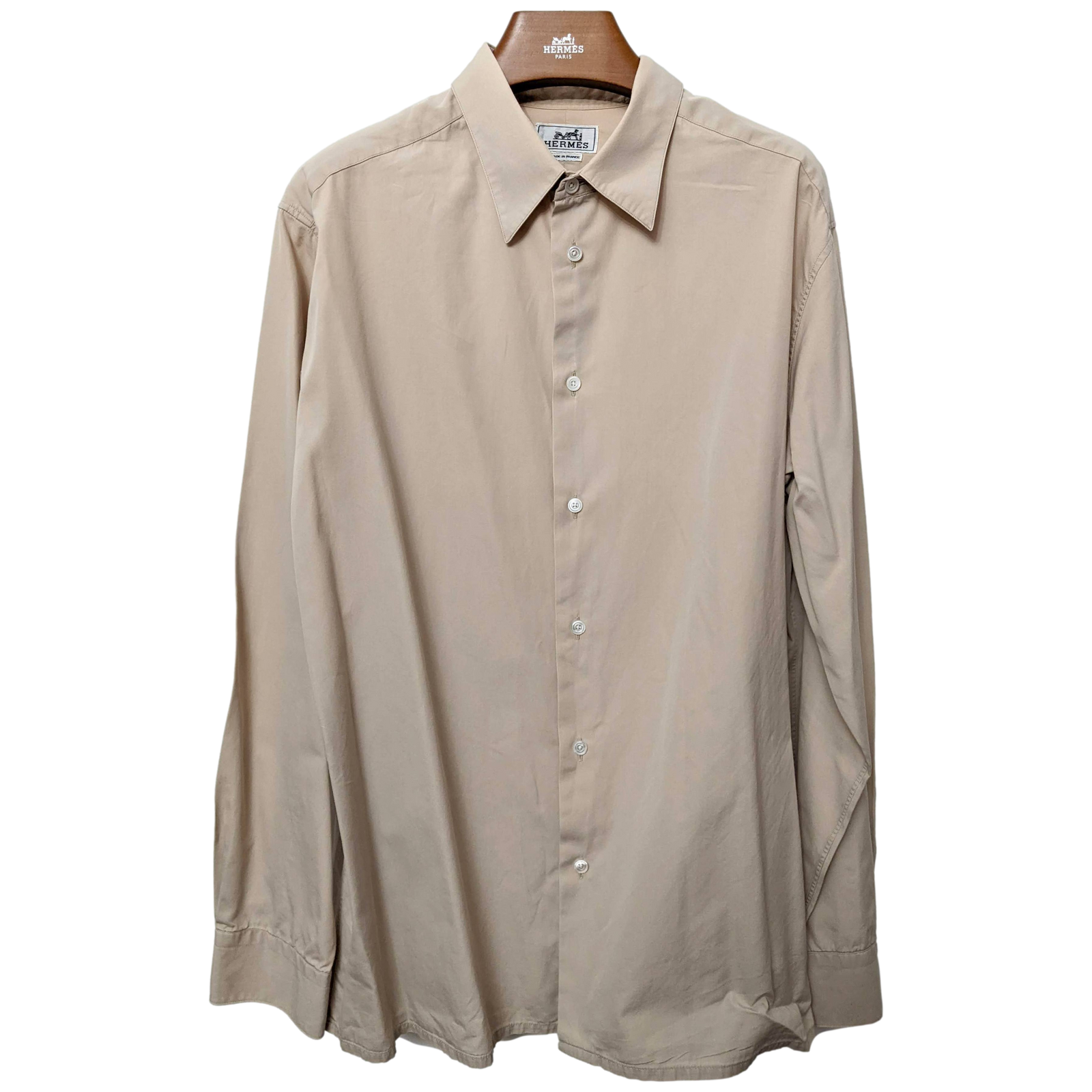 Hermes Men's Beige Cotton Long Sleeves Shirt, Sz44 | poupishop