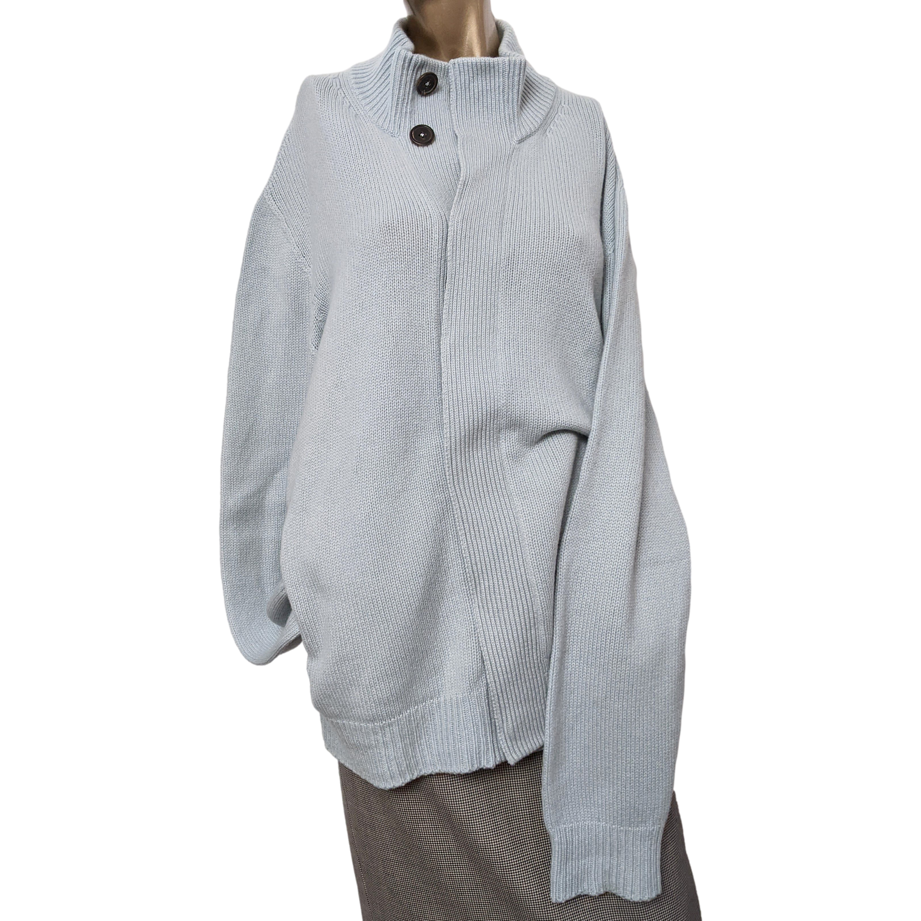 Produits Hermes Men's Bleu Clair 100% Cashmere Cable Knit Cardigan SzL