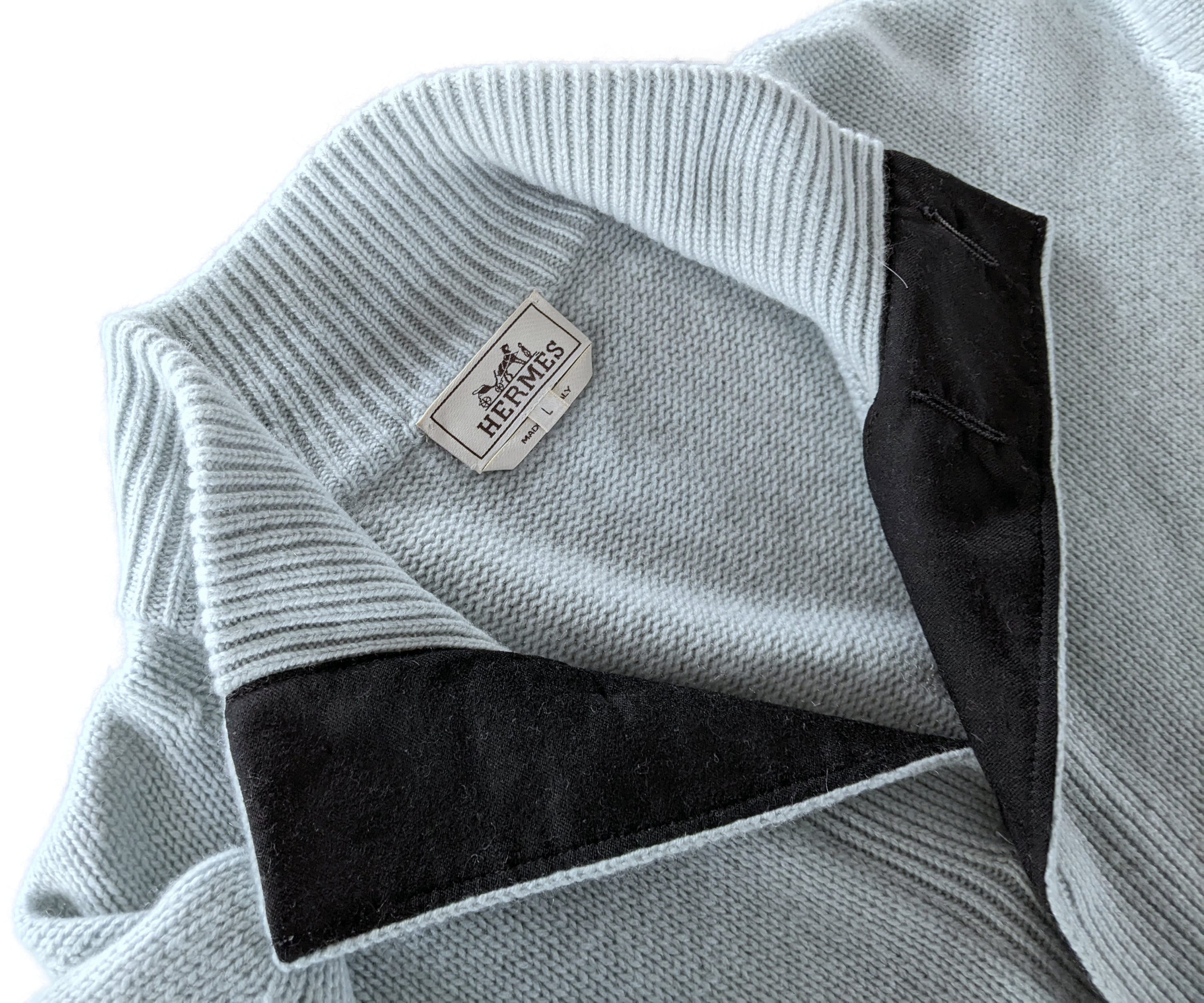 Produits Hermes Men's Bleu Clair 100% Cashmere Cable Knit Cardigan SzL