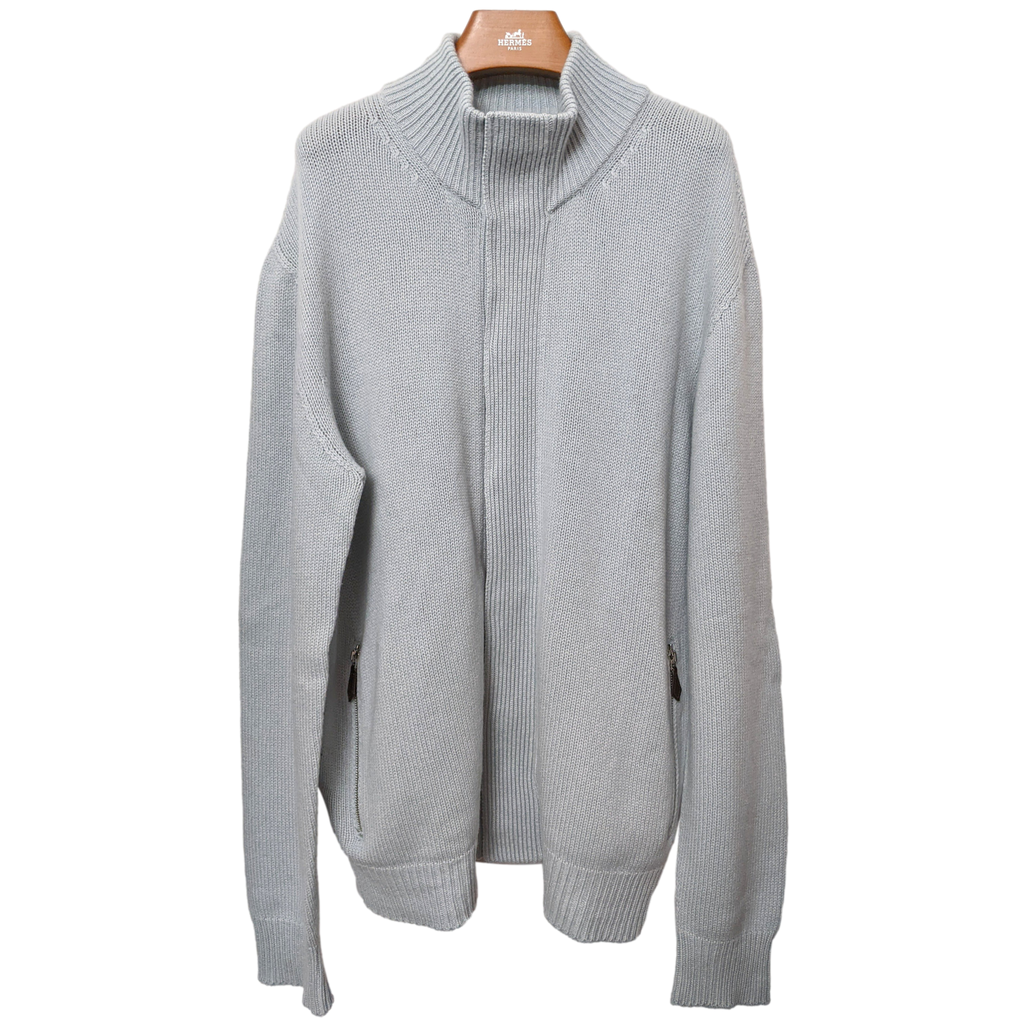 Produits Hermes Men's Bleu Clair 100% Cashmere Cable Knit Cardigan SzL