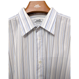 Hermes Men's Blue Lined Cotton Long Sleeves Shirt, Sz44