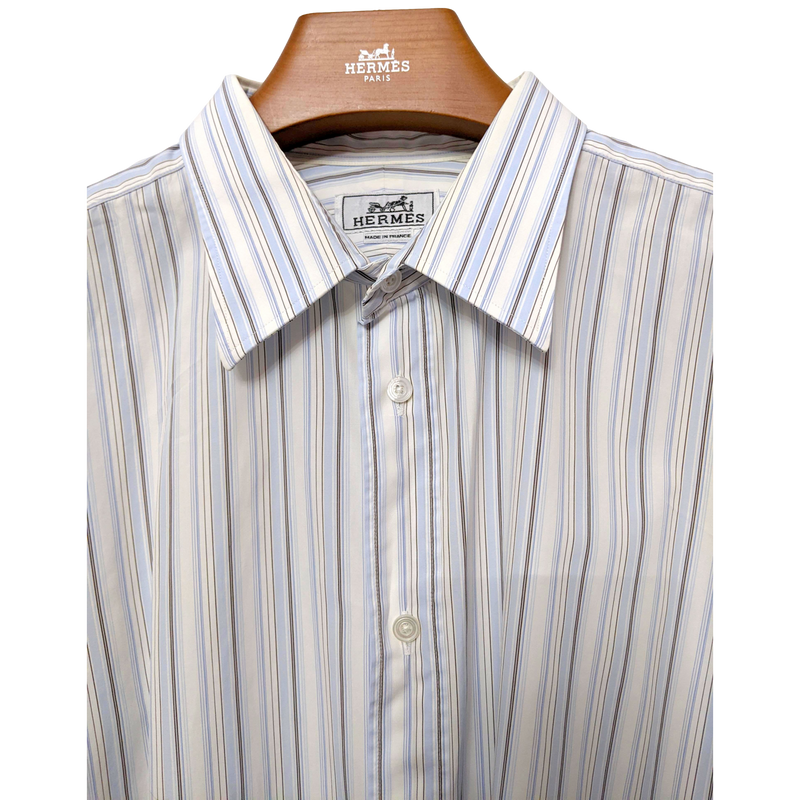 Hermes Men's Blue Lined Cotton Long Sleeves Shirt, Sz44 | poupishop Hermes Men's Blue Lined Cotton Long Sleeves Shirt, Sz44 | poupishop