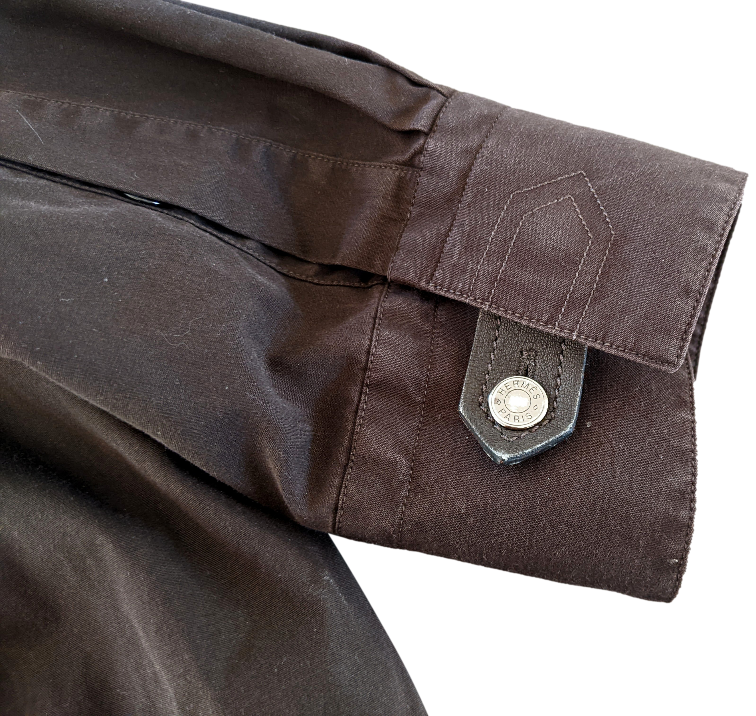 Hermes Men's Ebene Cotton Long Sleeves Shirt with Removabe Lambskin Tabs