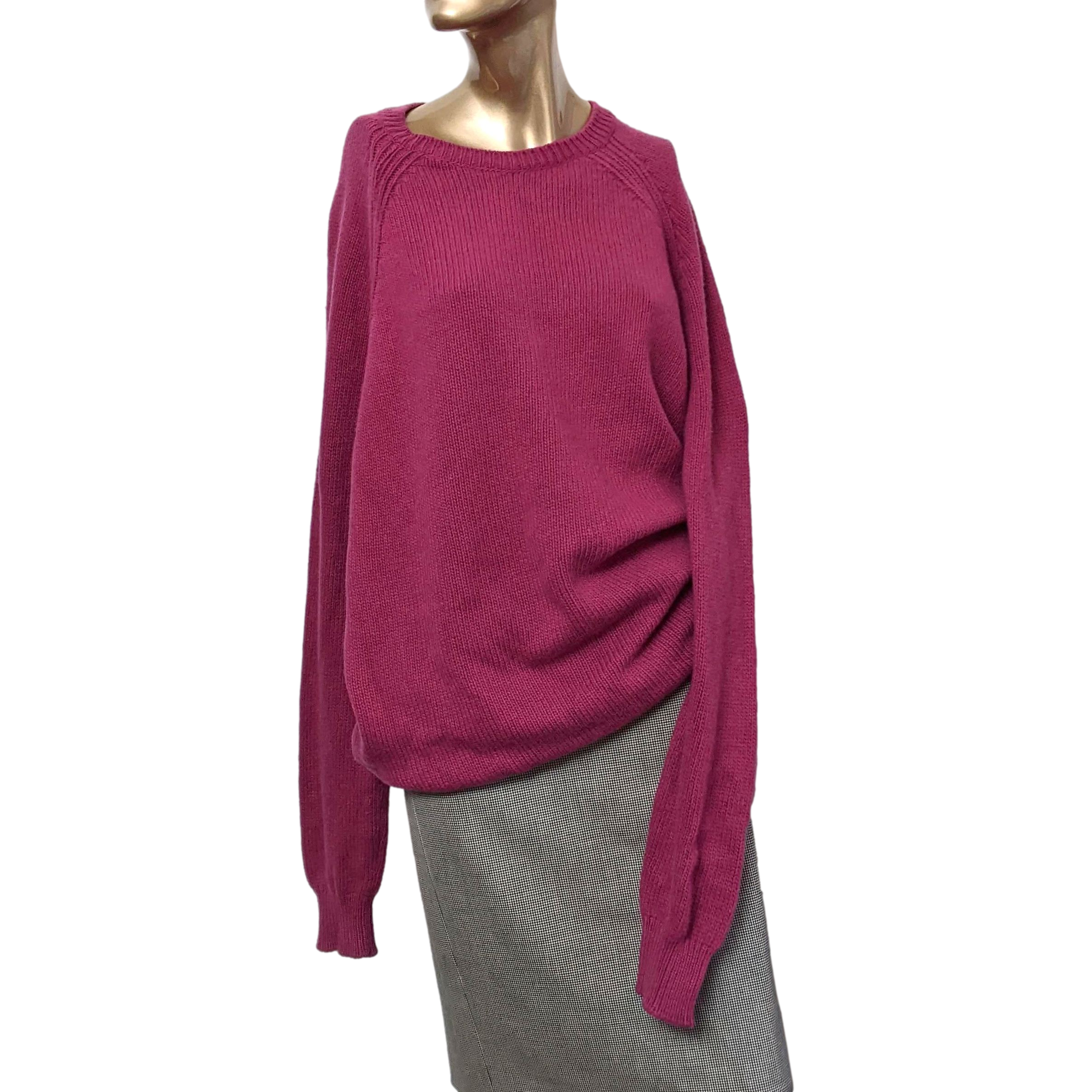 Produits Hermes Men's Dark Fuchsia 100% Cashmere Classic Round Neck Sweater SzXL