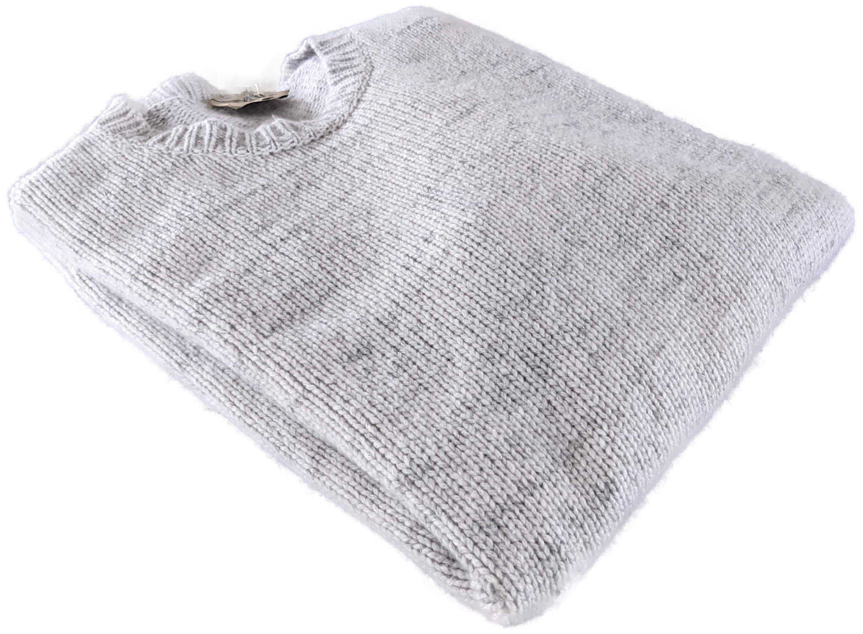 Hermes Men's Gris Clair 100% Cashmere Classic Round Neck Sweater, SzXL