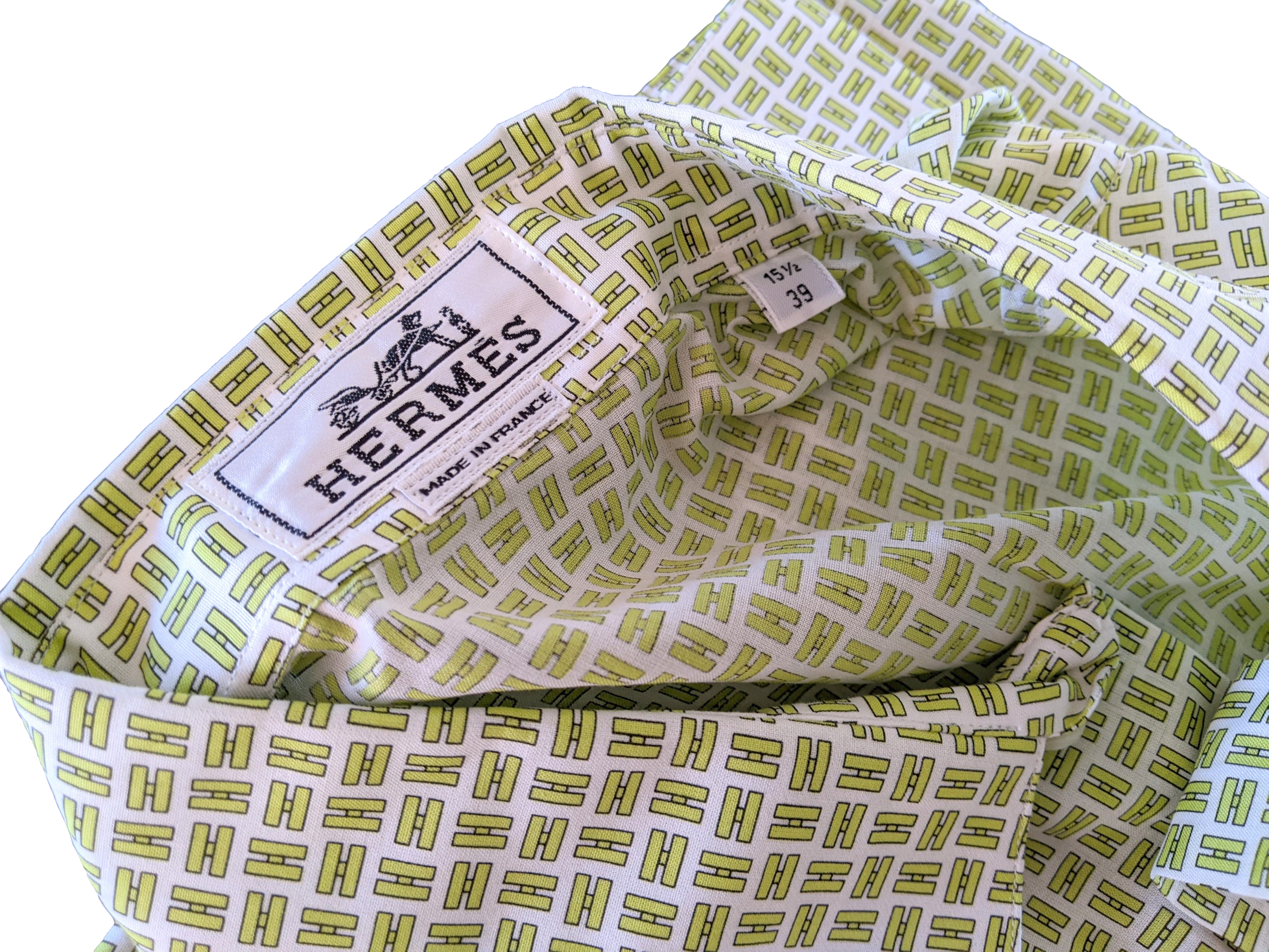 Hermes Men's Vert Pomme H Cotton Long Sleeves Shirt, Sz39