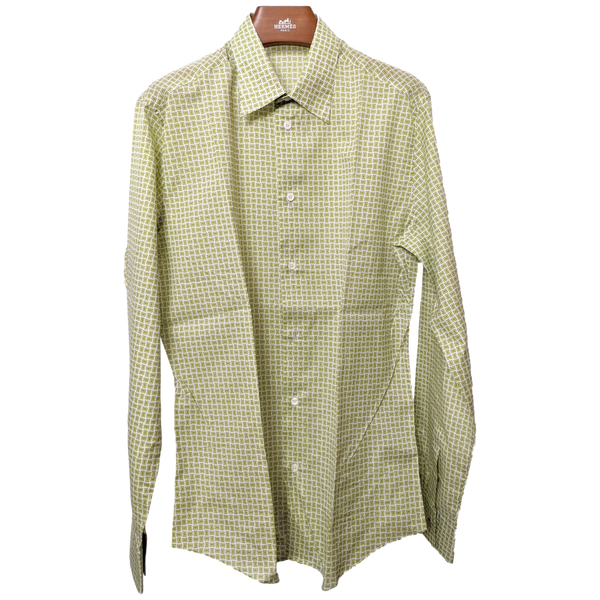 Hermes Men's Vert Pomme H Cotton Long Sleeves Shirt, Sz39