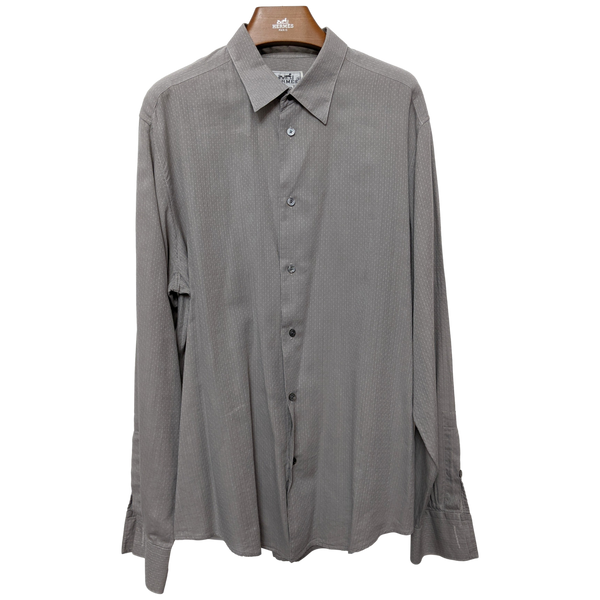 Hermes Men's Grey Cotton Long Sleeves Shirt with Removabe Lambskin Tabs missing