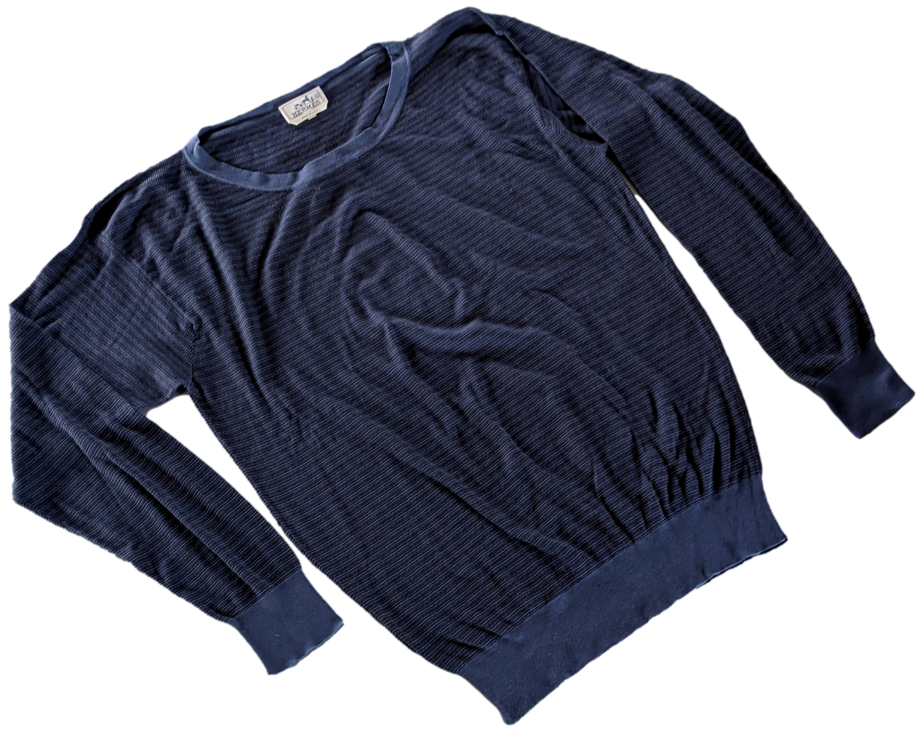 Hermes Men's Marine 100% Silk Classic Round Neck Sweater
