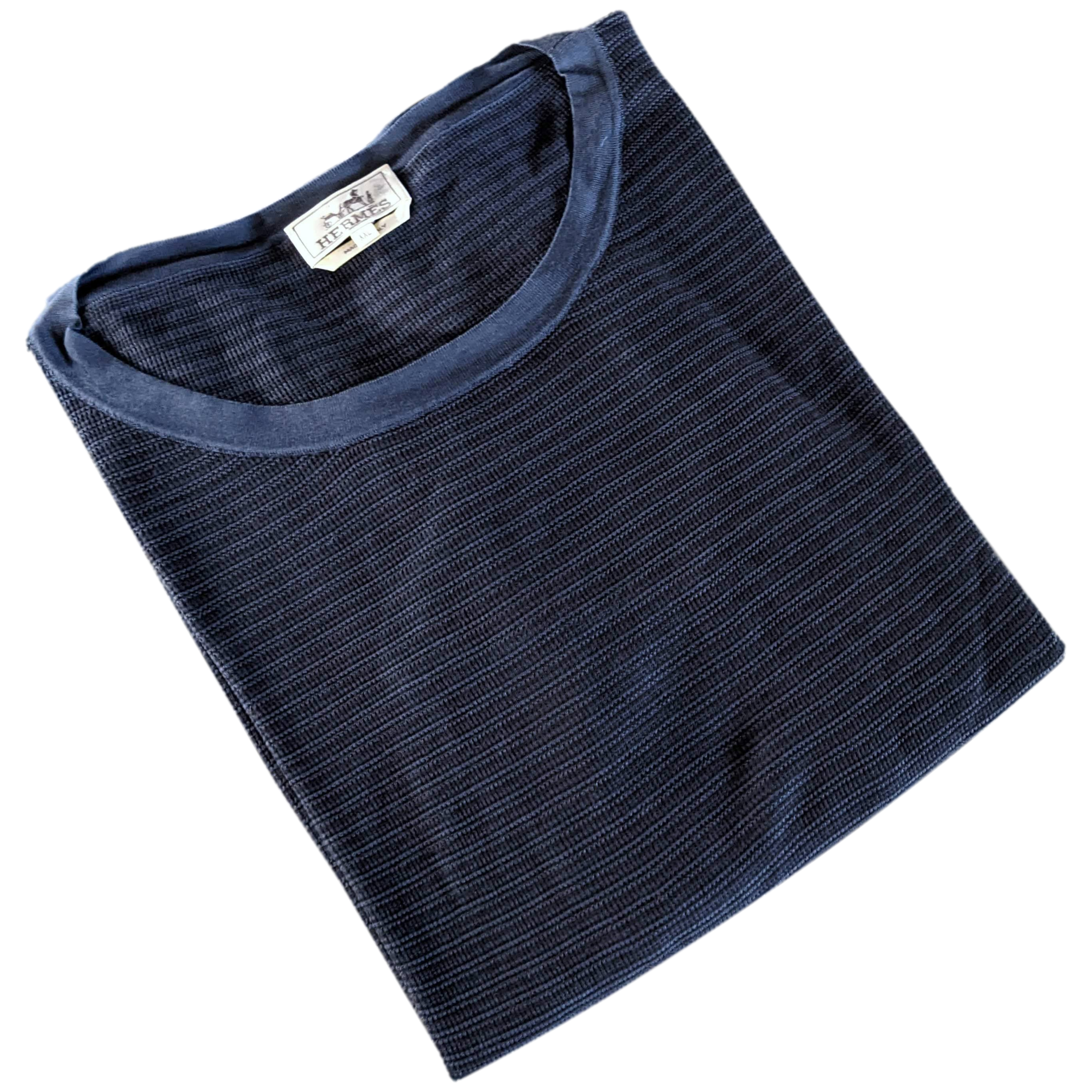 Hermes Men's Marine 100% Silk Classic Round Neck Sweater