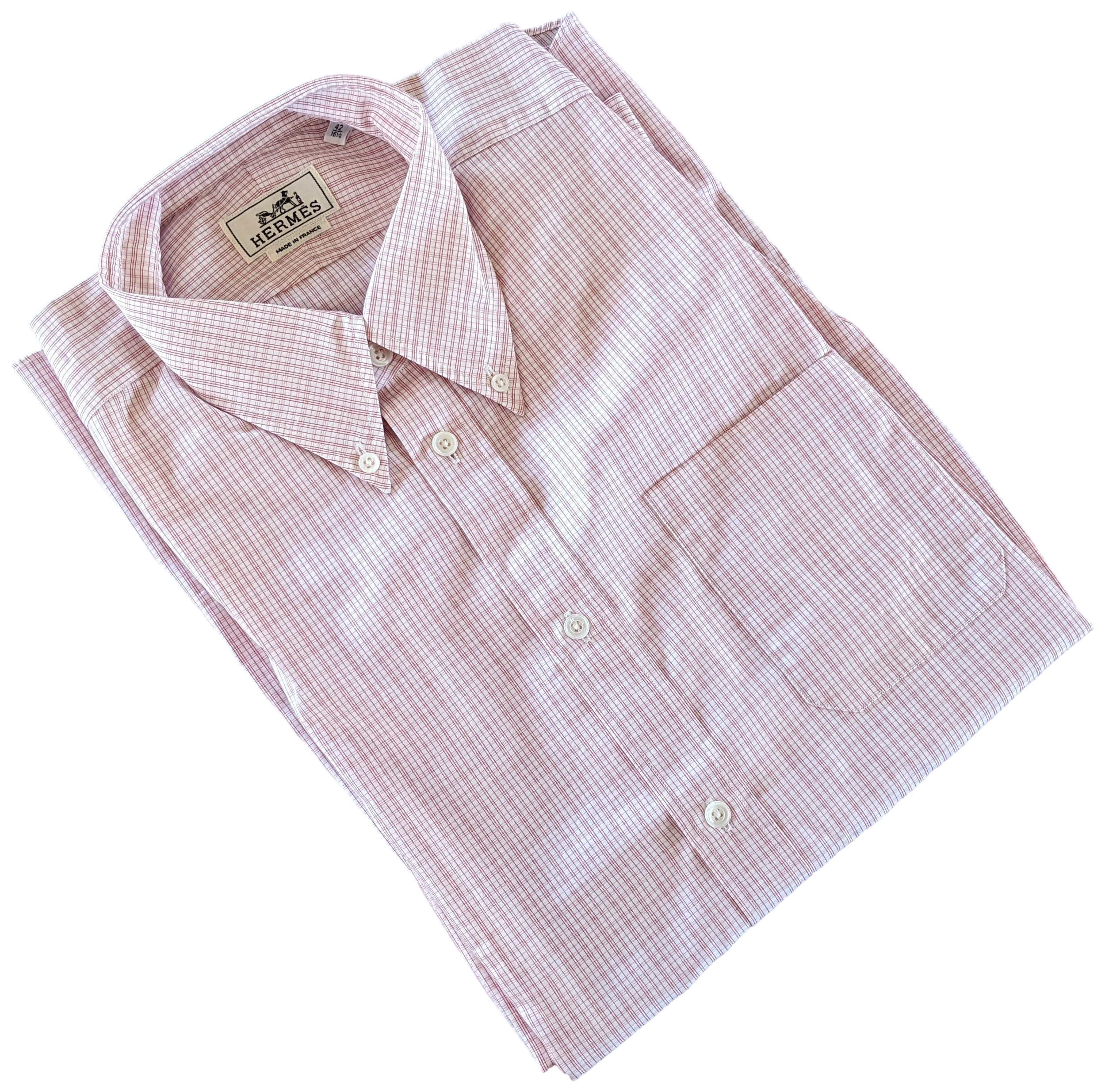 Hermes Men's Plaid Rose Cotton Long Sleeves Shirt, Sz42