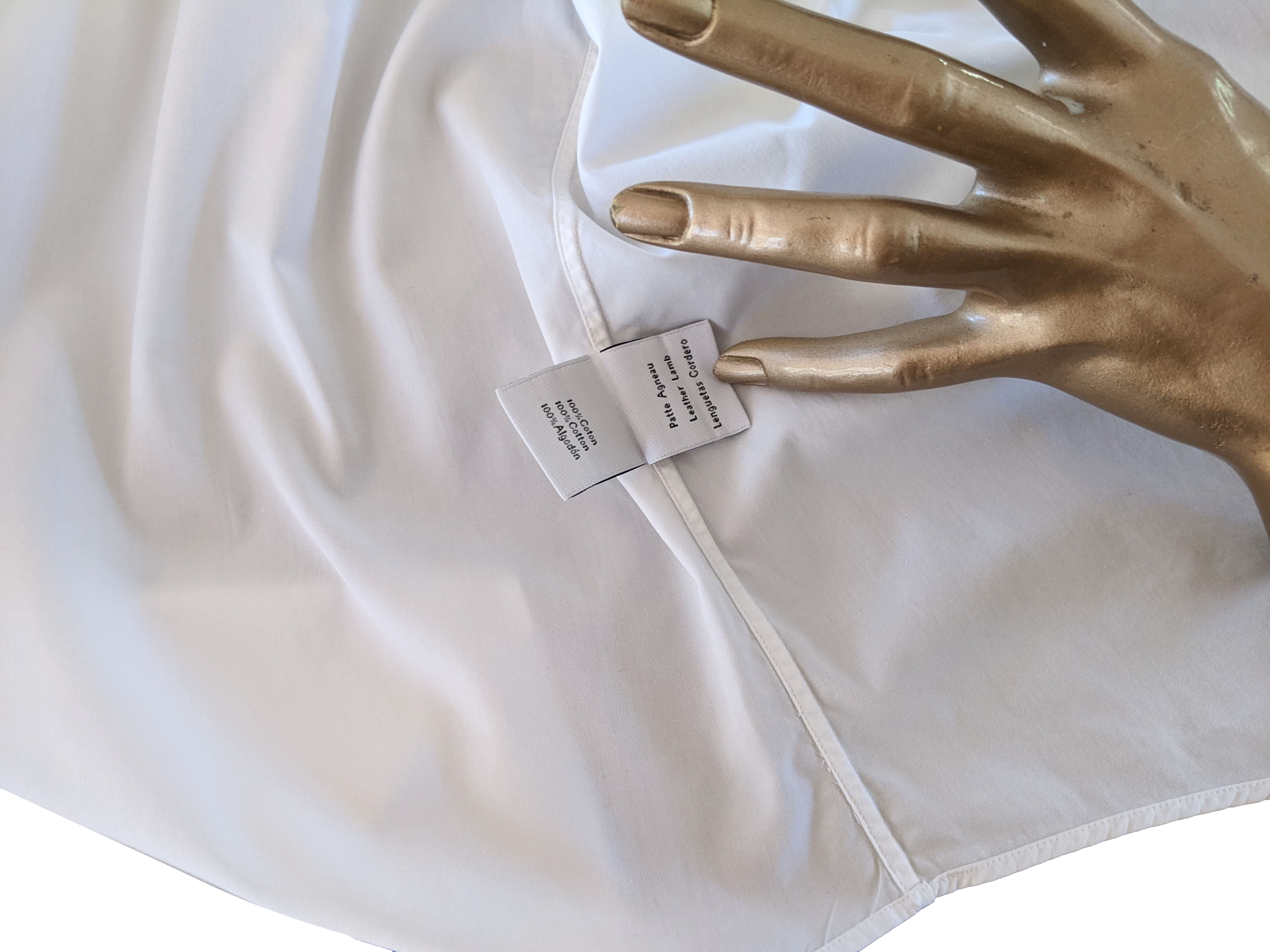 Hermes Men's White Cotton Short Sleeves Shirt with Removabe Lambskin Tabs