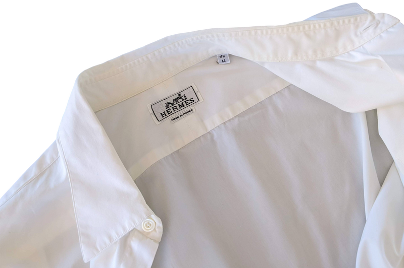 Hermes Men's White Cotton Short Sleeves Shirt with Removabe Lambskin Tabs