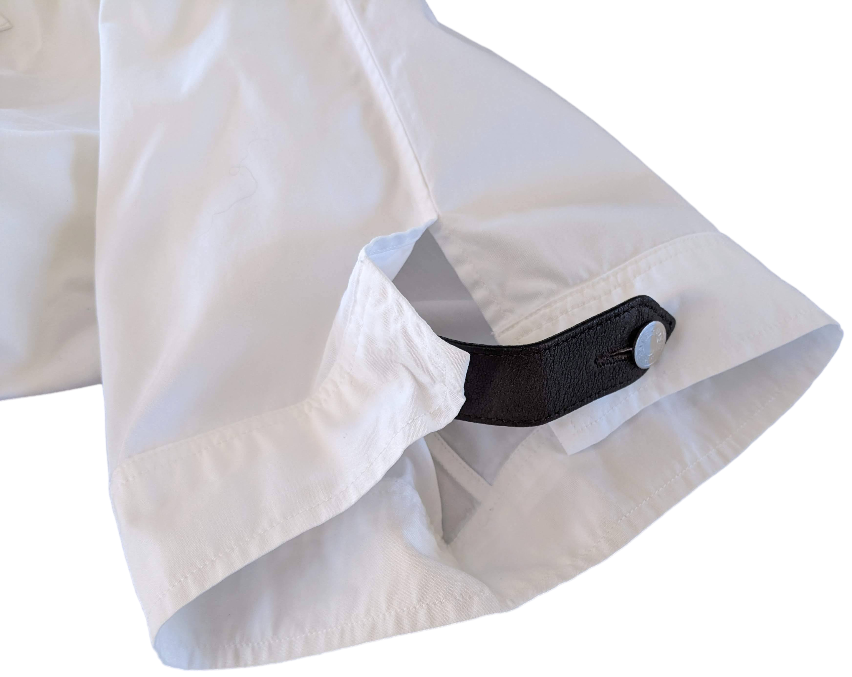 Hermes Men's White Cotton Short Sleeves Shirt with Removabe Lambskin Tabs