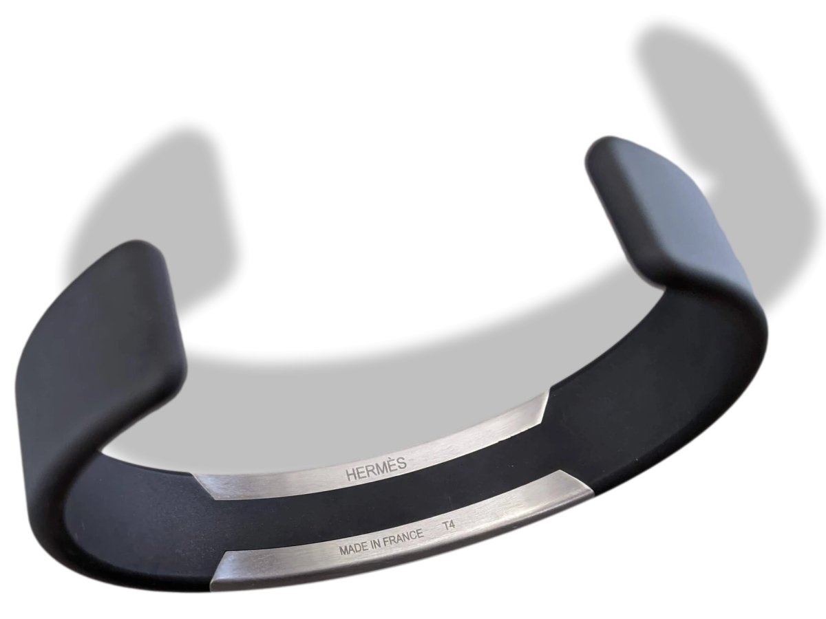 Hermes Men's Black Matt PVD/Brushed Stainless Steel Unisex Cuff Bracelet T4, New in Pochette! - poupishop