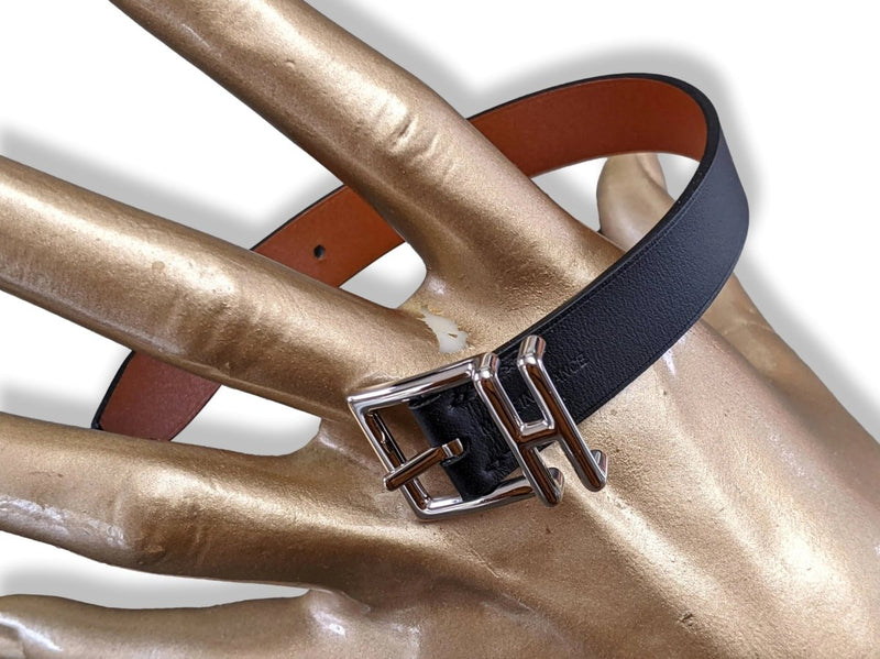 Hermes Men's Black/Gold Veau NATHAN Reversible Bracelet T5, New in Pochette! - poupishop