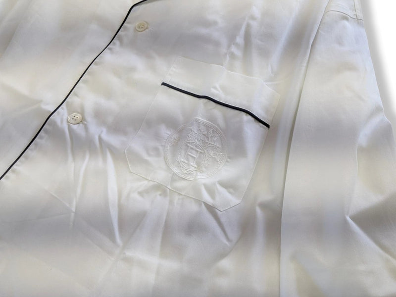 Hermes Men's Blanc/Blanc/Marine Popeline de Coton Pajamas with Embroidered Travel Pochette, BNEW! - poupishop