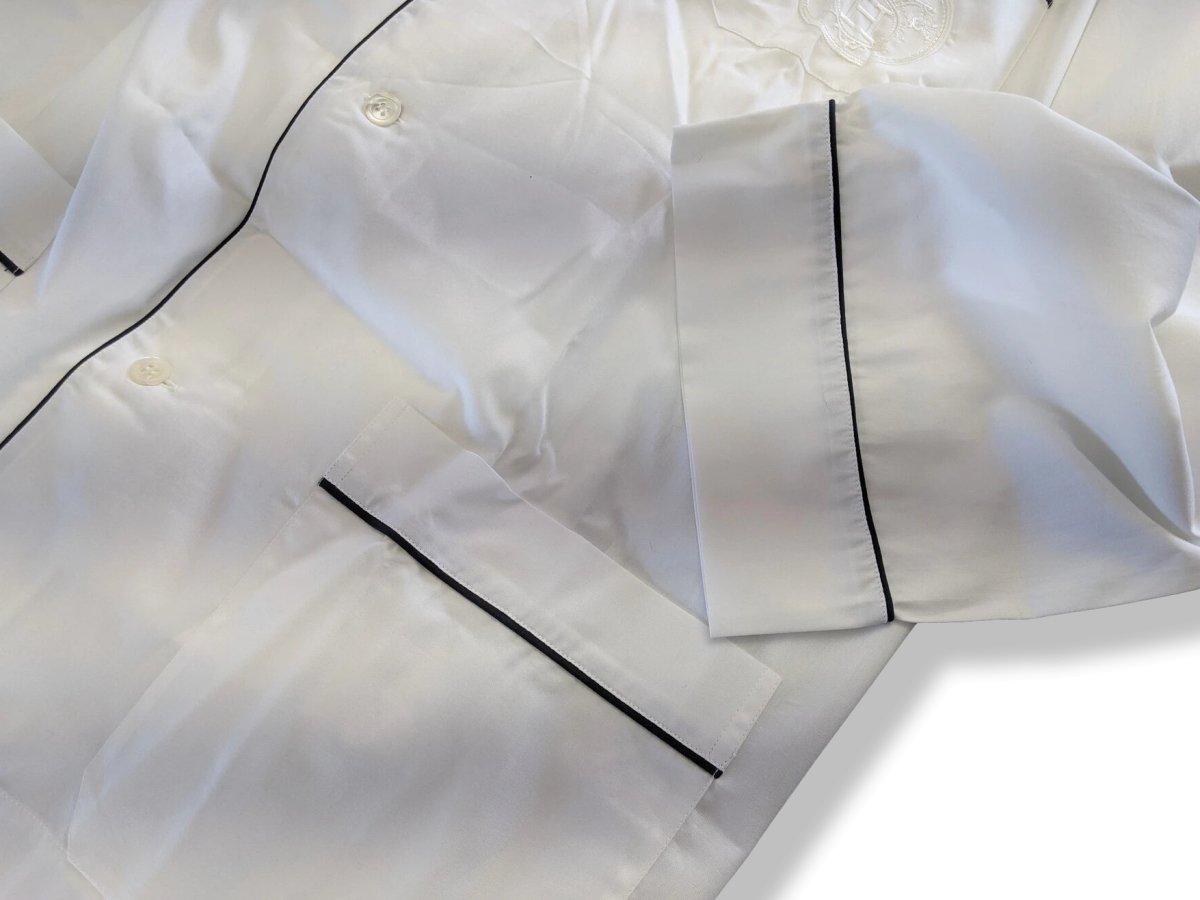 Hermes Men's Blanc/Blanc/Marine Popeline de Coton Pajamas with Embroidered Travel Pochette, BNEW! - poupishop